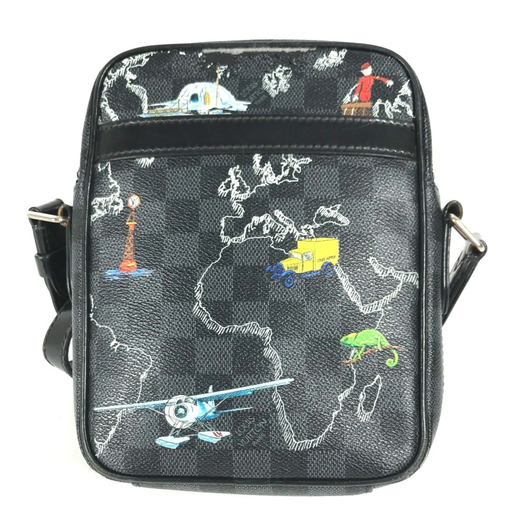LOUIS VUITTON Damier Graphite Map Danube PM NM Pochette Shoulder Bag in Canvas, Men's, Black