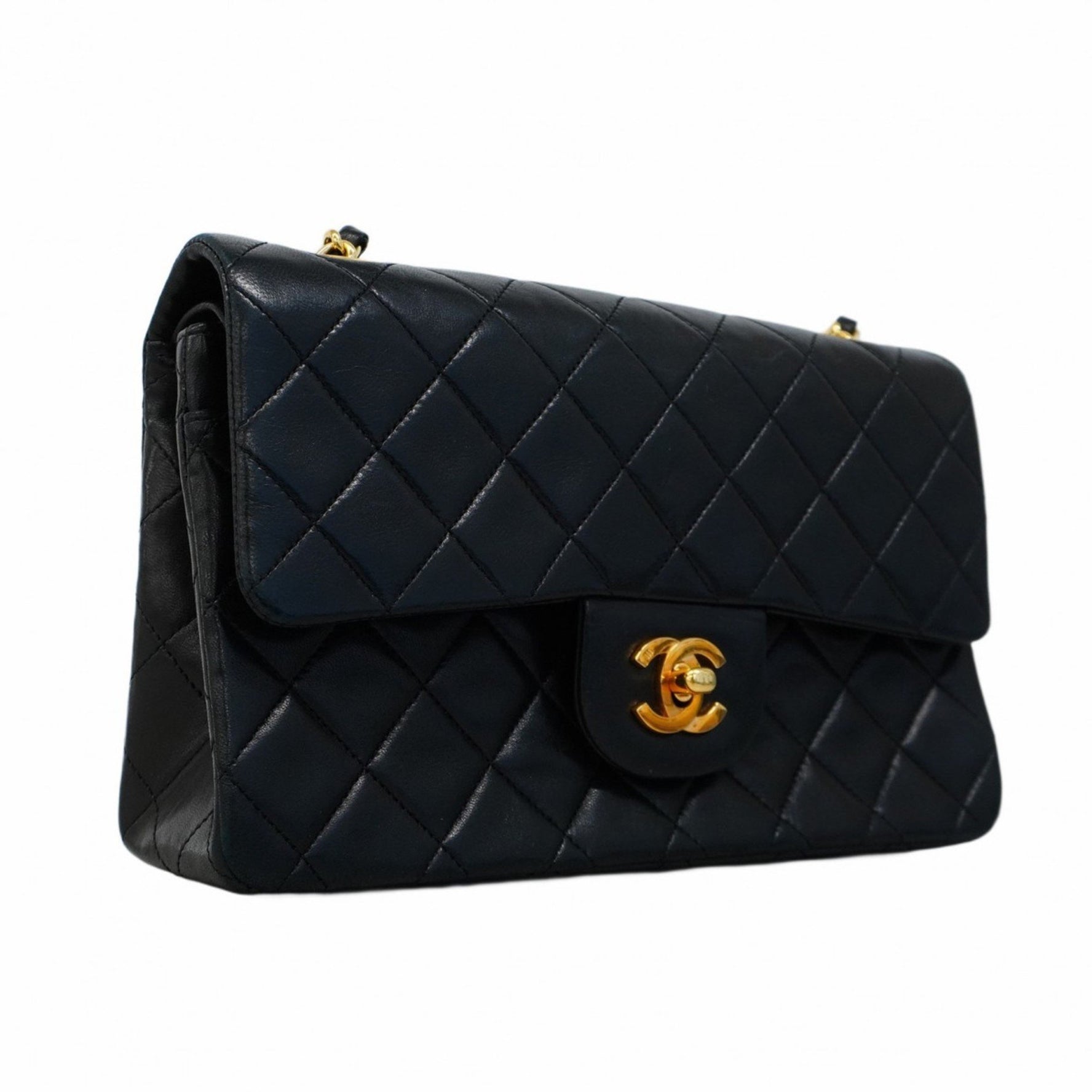 Chanel Matelasse Shoulder Bag with Double Flap and Chain, Lambskin, Black, Women's