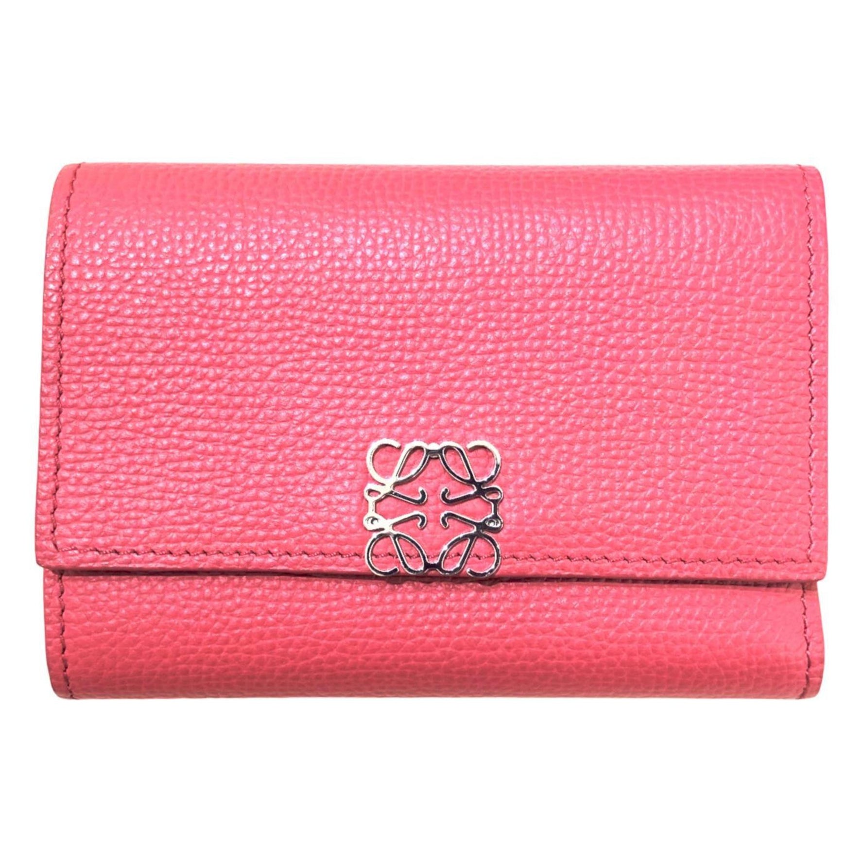 LOEWE Anagram Vertical Wallet, Small, Leather, Pebble Grain Calfskin, Tri-fold, Compact
