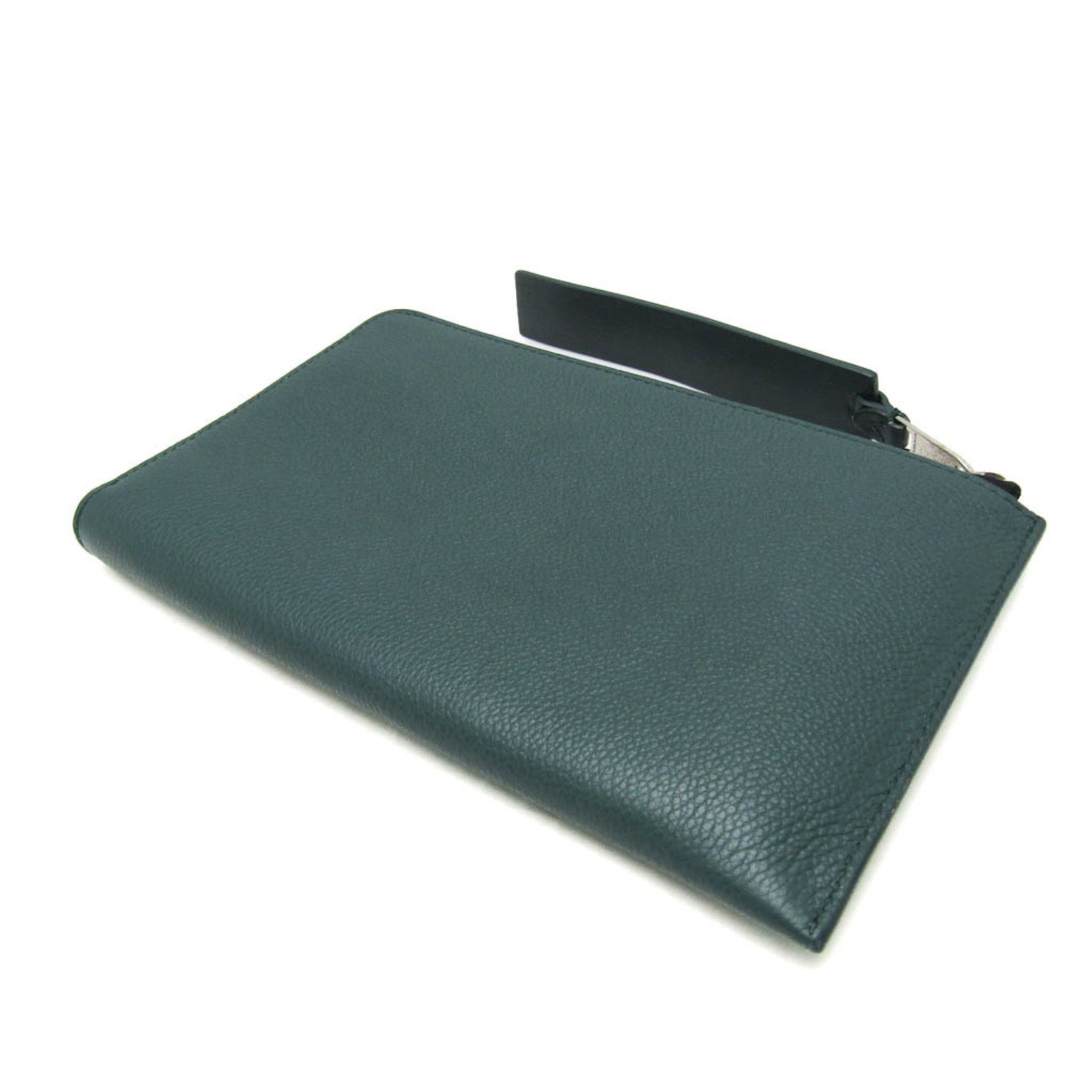 Burberry L-shaped Zipper Mini Men's Leather Clutch Bag Dark Green