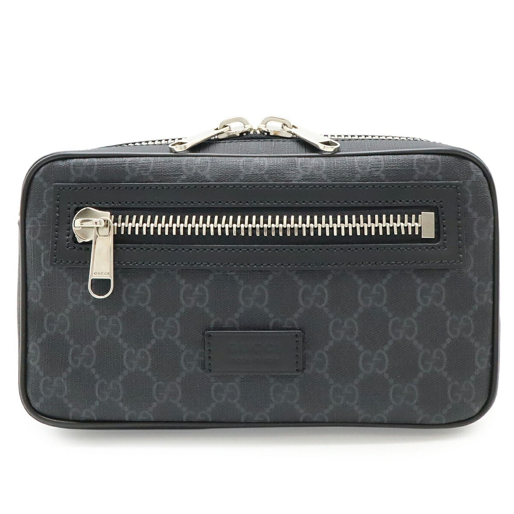 GUCCI GG Supreme Web Line Waist Bag, Body Belt Bag in PVC and Leather, Dark Gray Black
