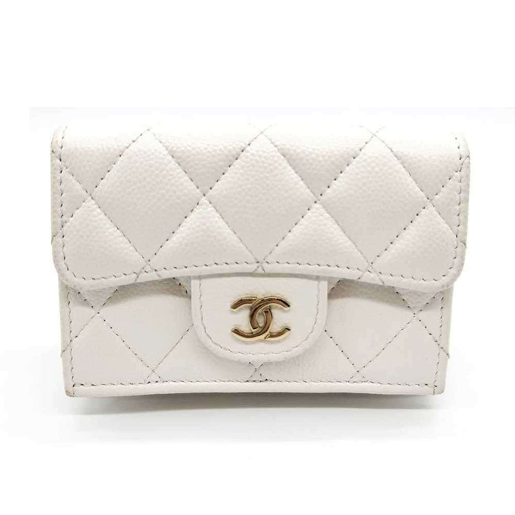 Chanel Matelasse Wallet Tri-fold Champagne Caviar Skin Leather