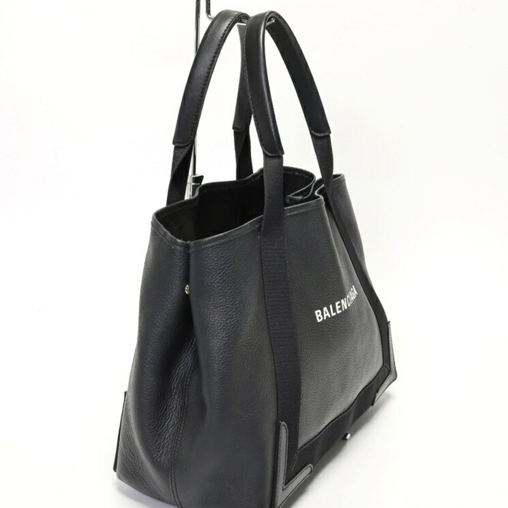 BALENCIAGA Navy Cabas M Tote Bag Leather Black T-157565