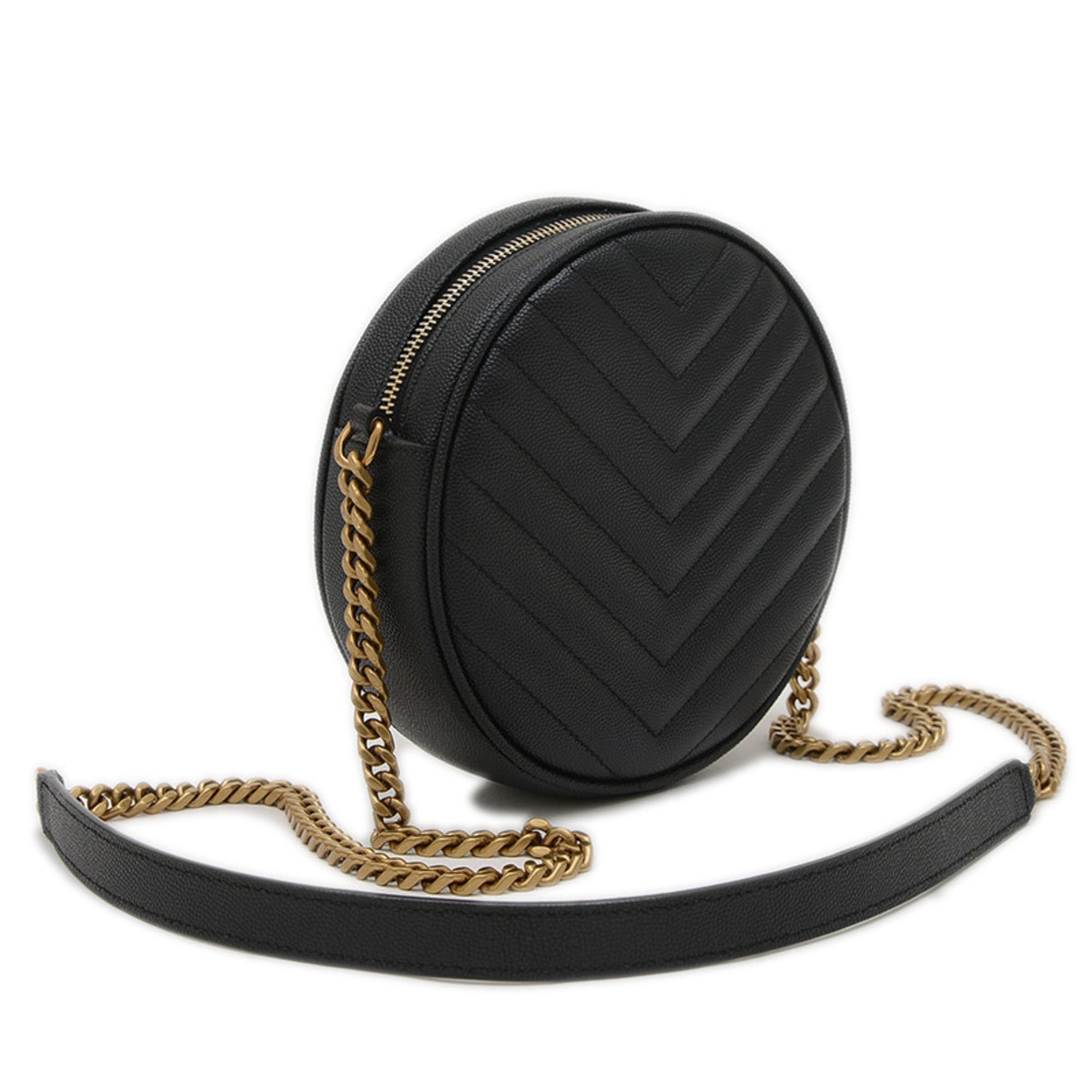 Saint Laurent Vinyl Chain Shoulder Bag Black Gold Hardware
