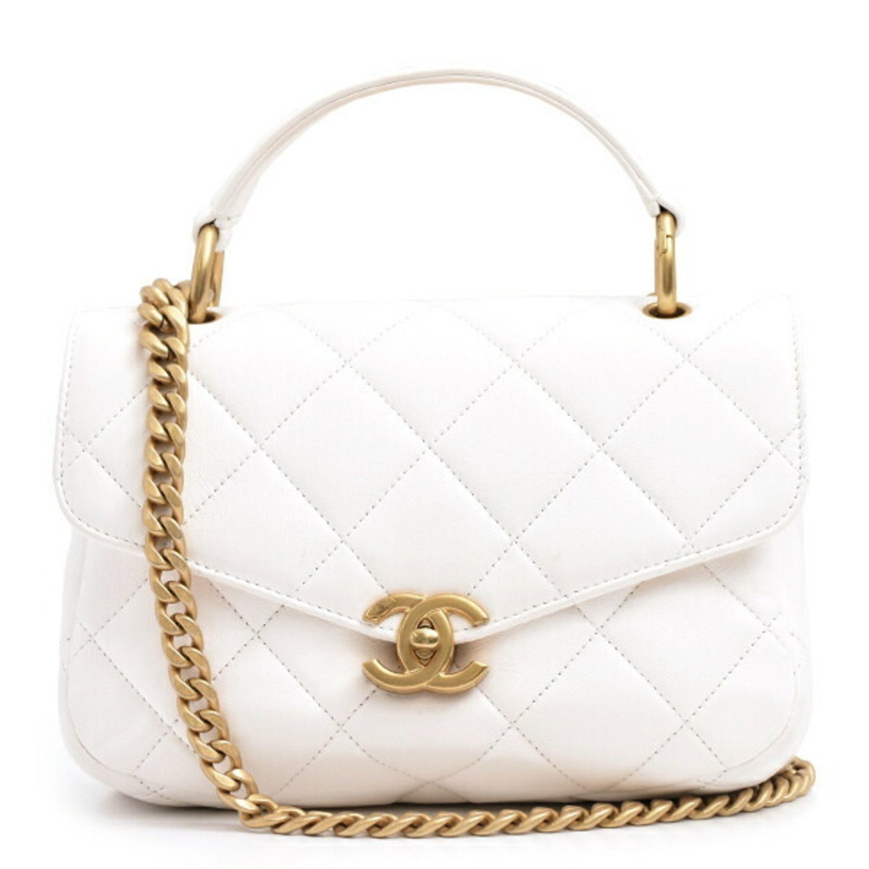 CHANEL Women's Matelasse Chain Shoulder Bag in Calfskin White AS4195