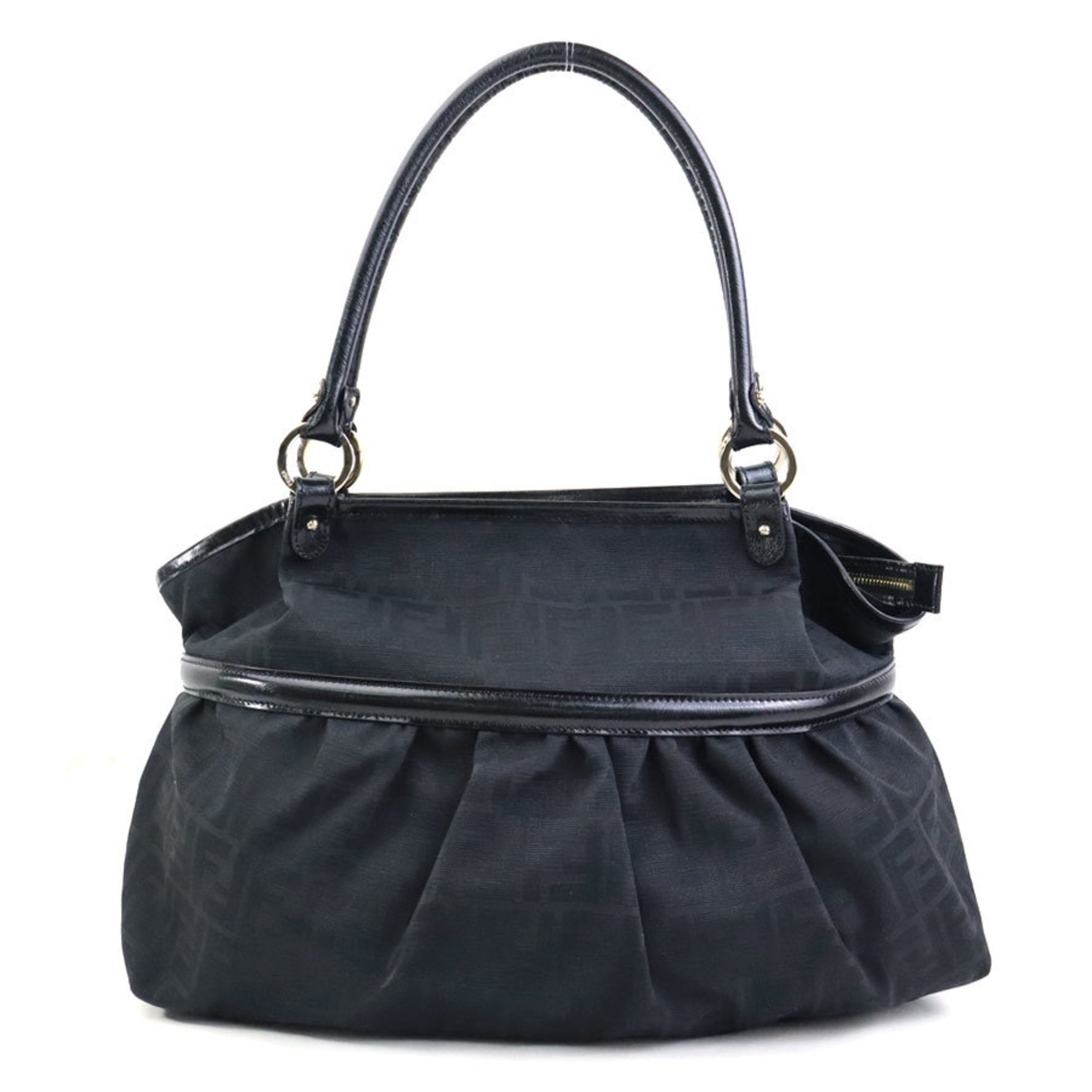 FENDI Shoulder Bag Zucca Canvas Leather Gold