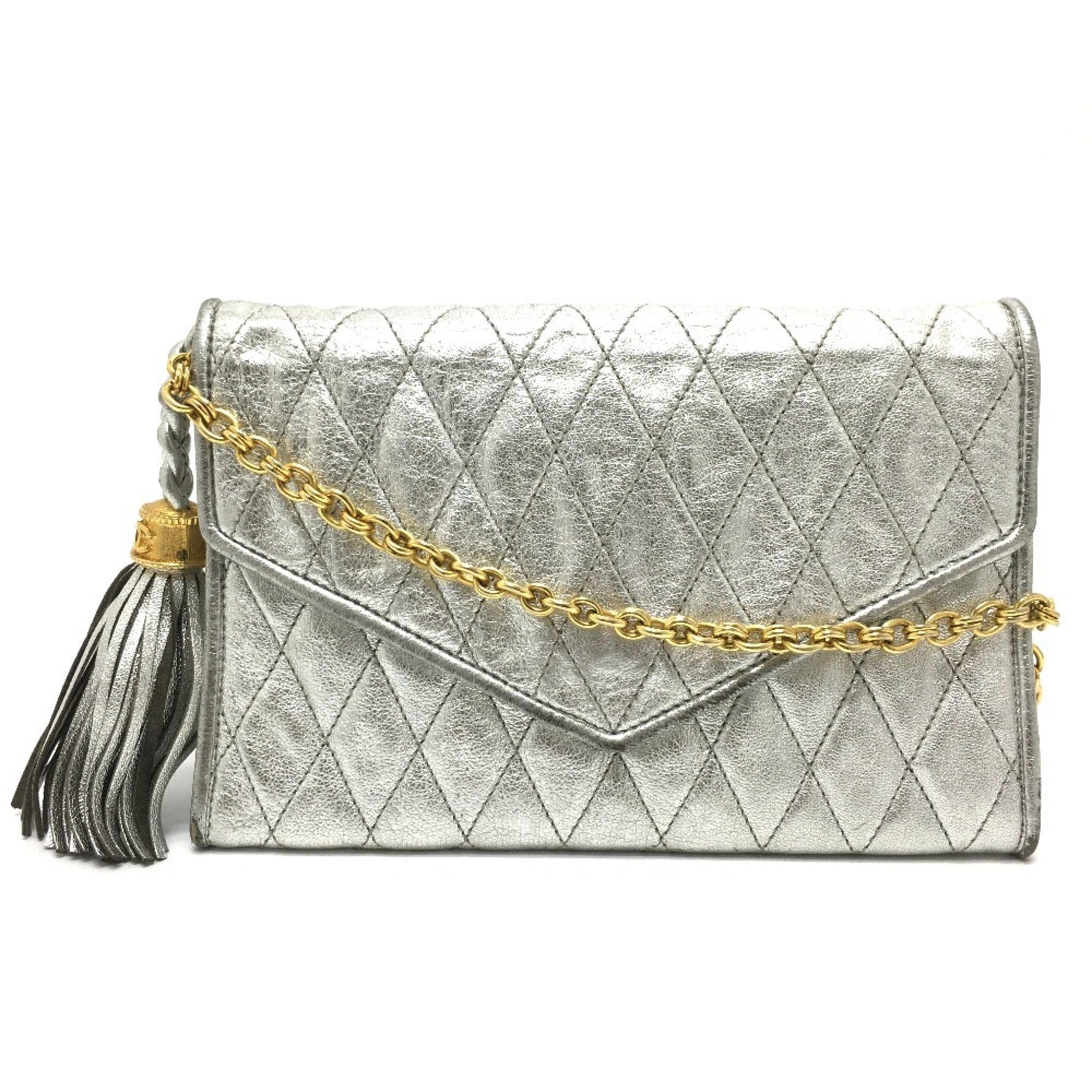 CHANEL Quilted Matelasse Fringe CC Coco Mark Chain Pochette Shoulder Bag Leather and Gold Hardware