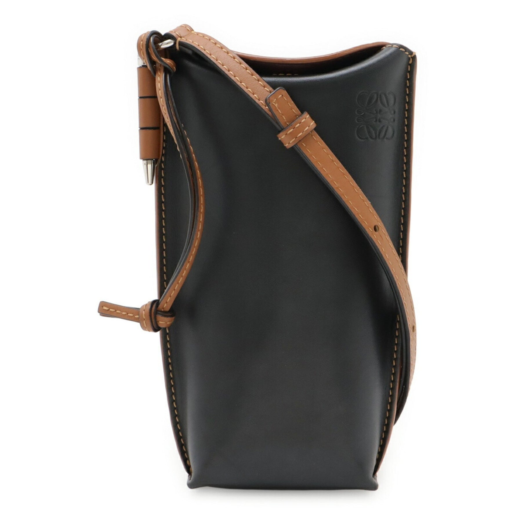 LOEWE Anagram Gate Pocket Shoulder Bag/Pouch in Soft Calf Leather (Black/Brown)
