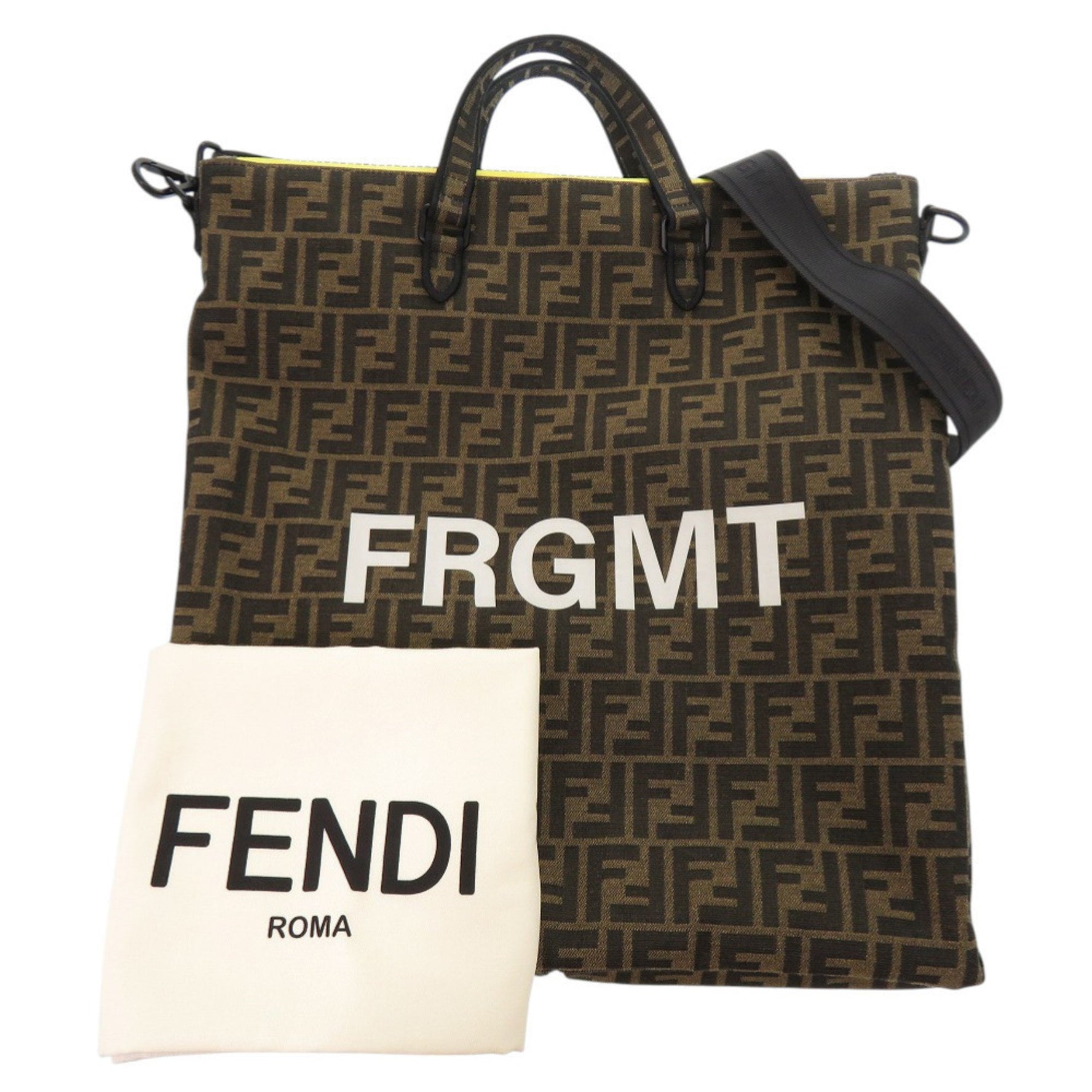 Like new Fendi x collaboration Zucca jacquard brown and black tote bag 1067