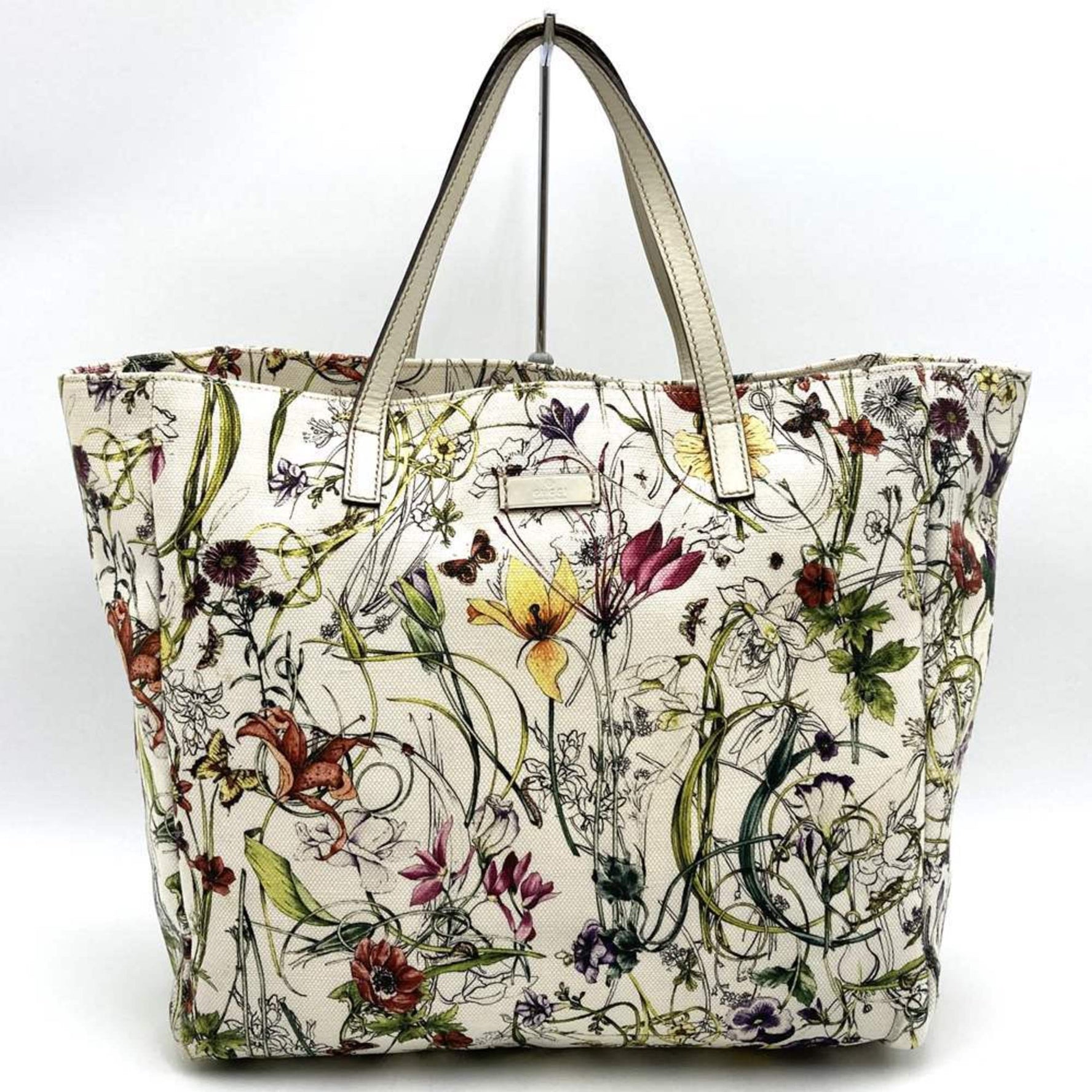 GUCCI Flora Tote Bag Handbag in White and Multicolor Canvas Leather