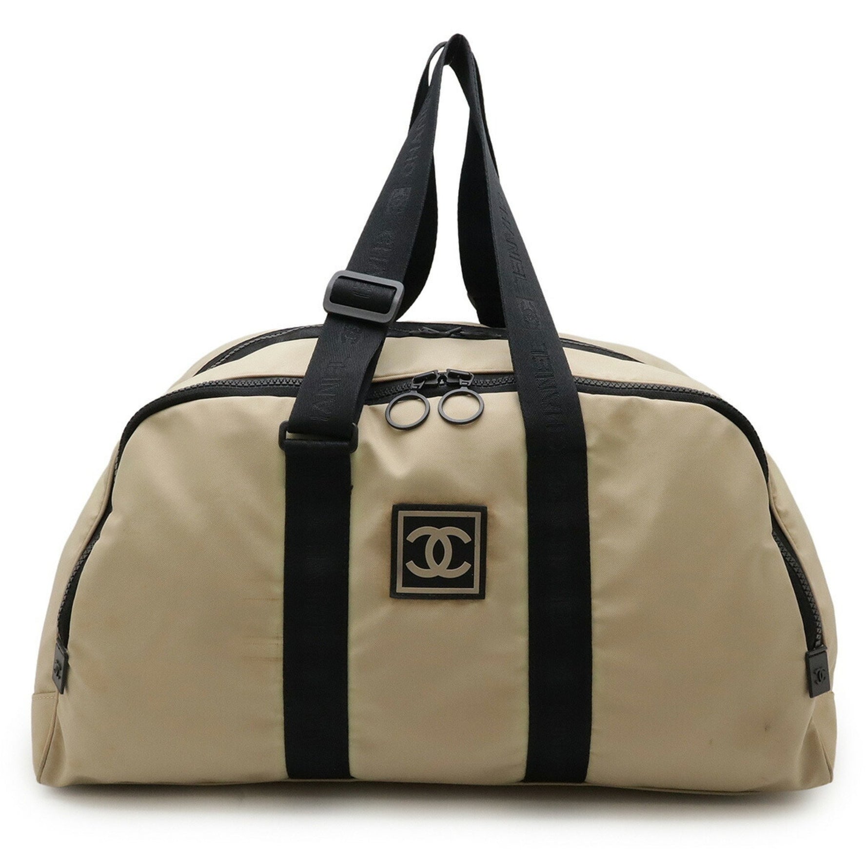 CHANEL Chanel Sport Line Boston Bag Travel Shoulder Nylon Black Beige A19977