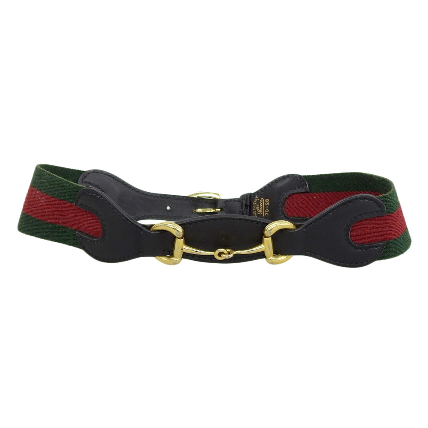 GUCCI Vintage Sherry Line x Horsebit Belt 70-28 Green Red