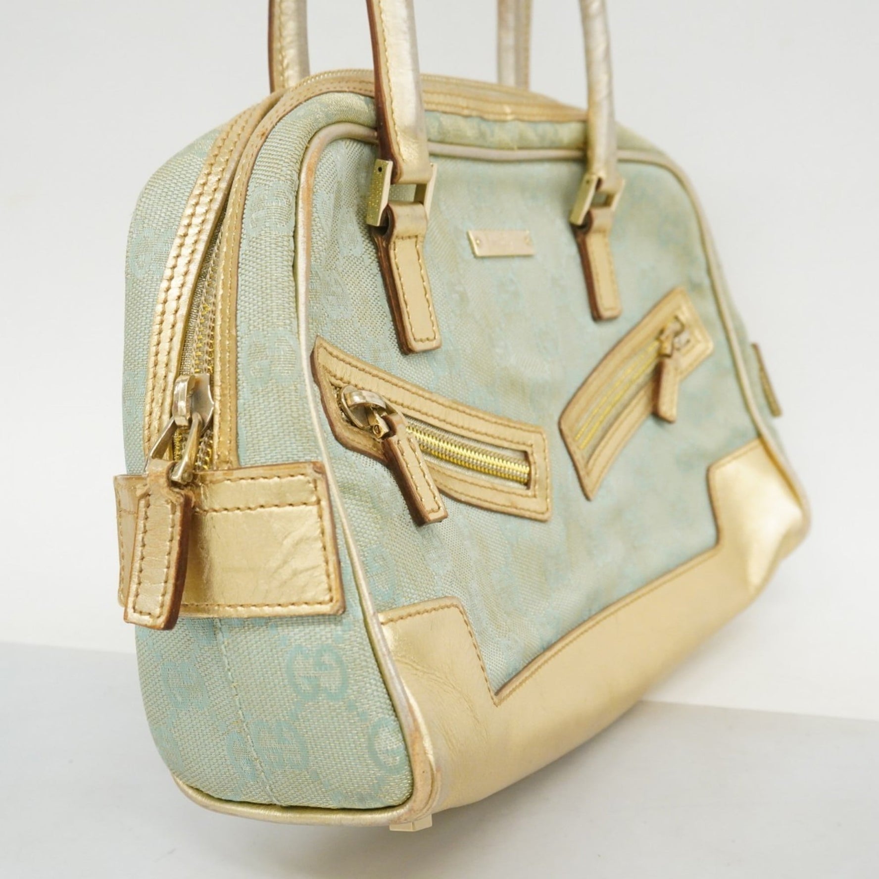 Gucci GG Canvas Handbag 000 0852 Blue Gold Champagne