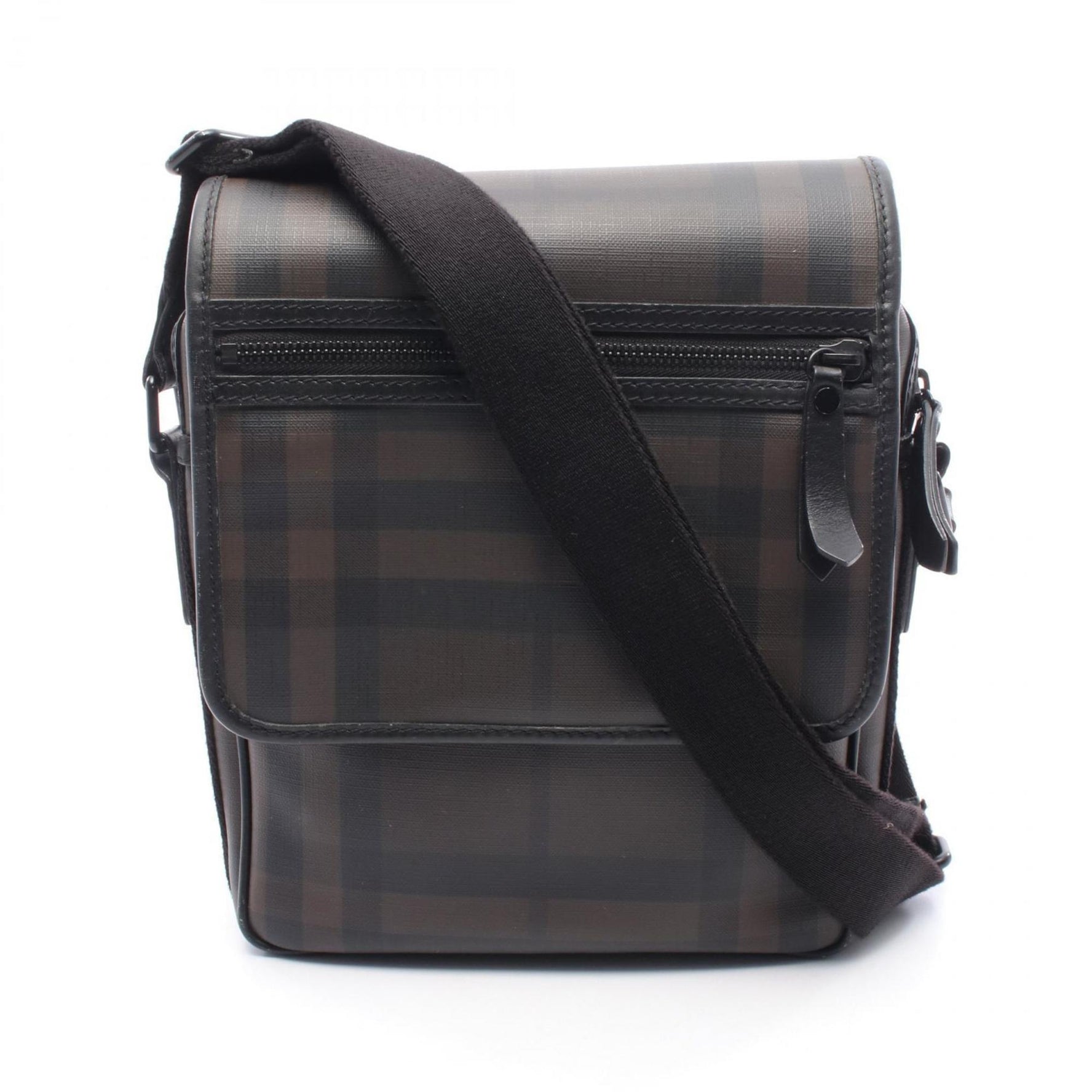 Burberry Check Shoulder Bag, PVC-Coated Canvas and Leather, Brown/Black