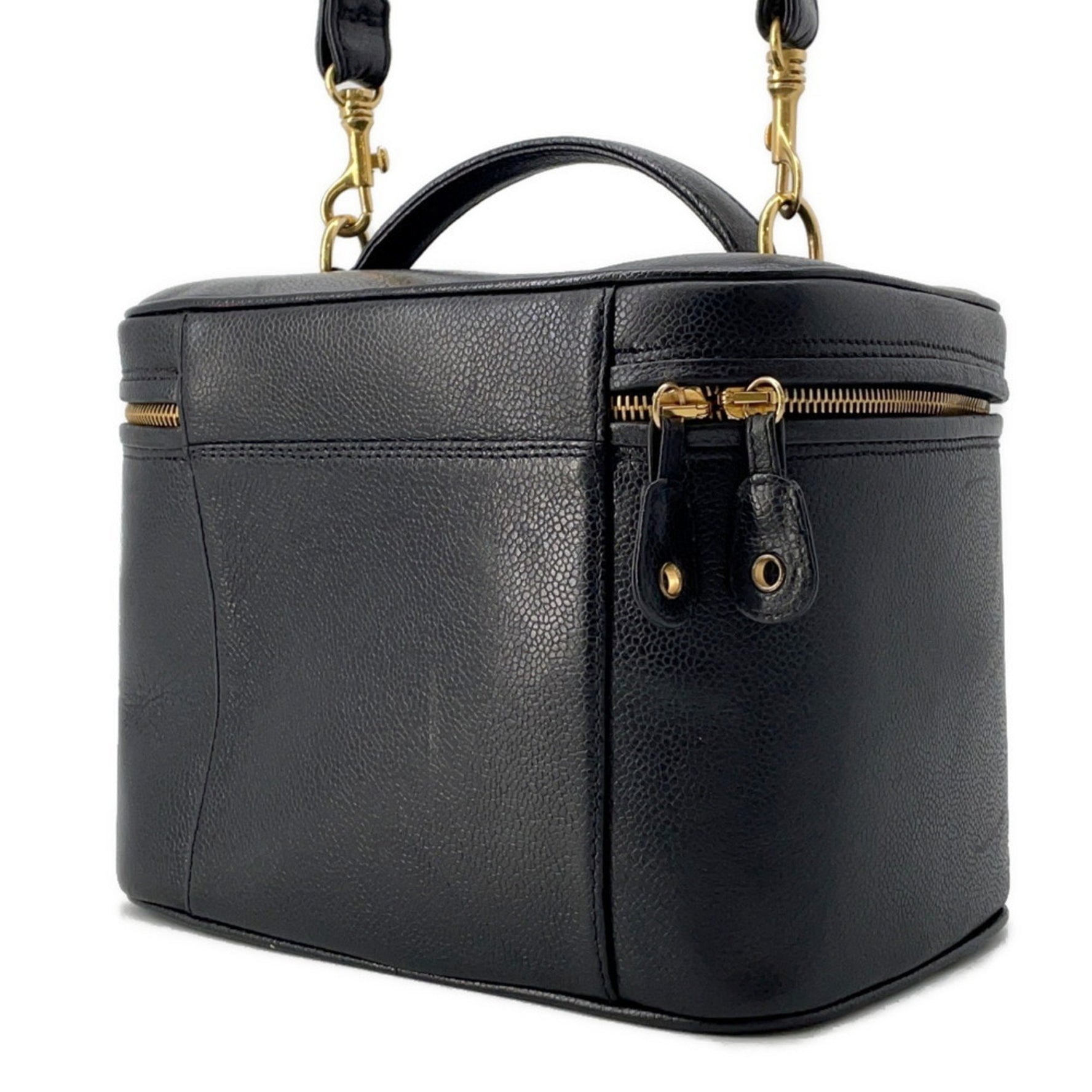 Chanel Vanity Bag Coco Mark Caviar Skin Hand Shoulder