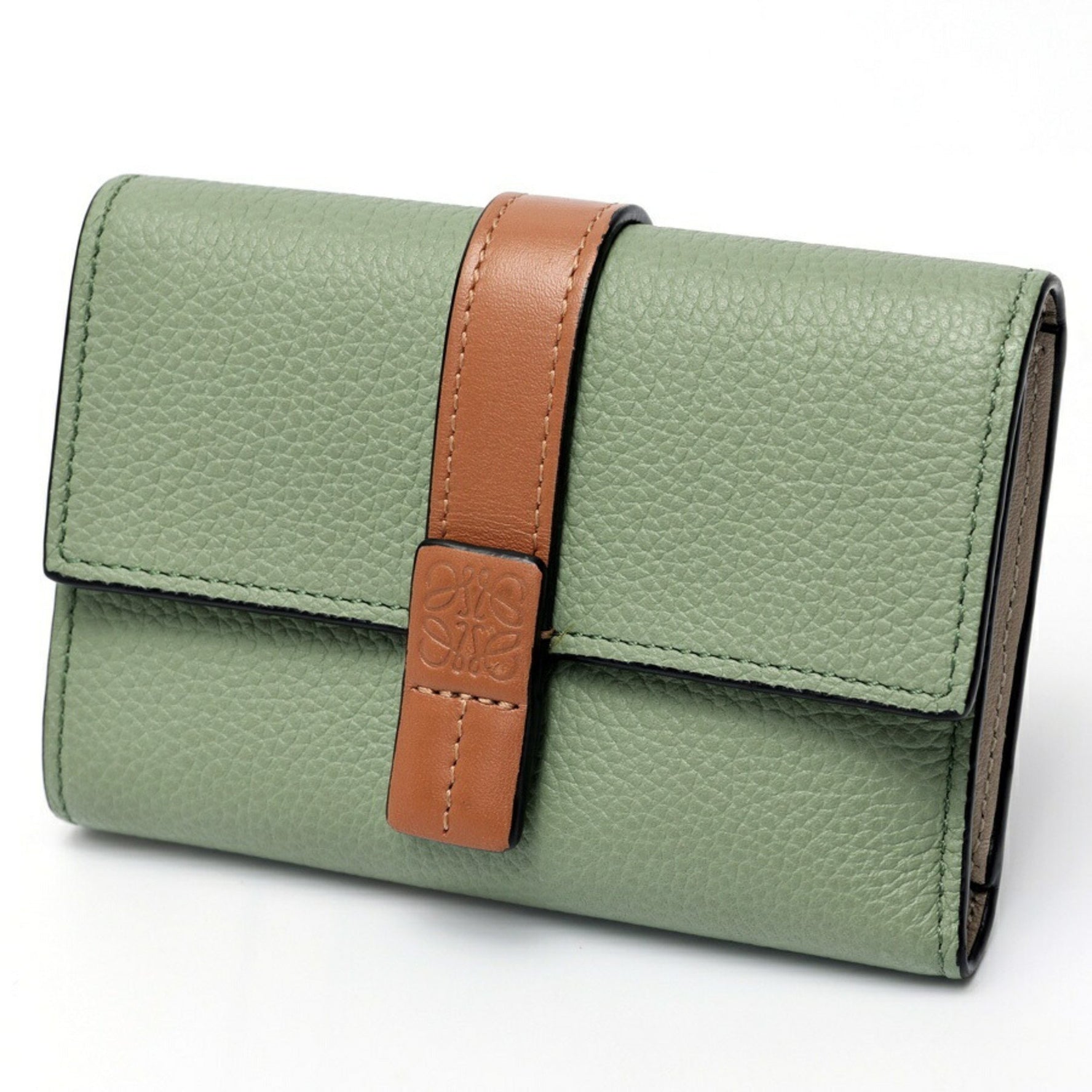 LOEWE Vertical Wallet Small Tri-fold Soft Grain Calf Rosemary Tan