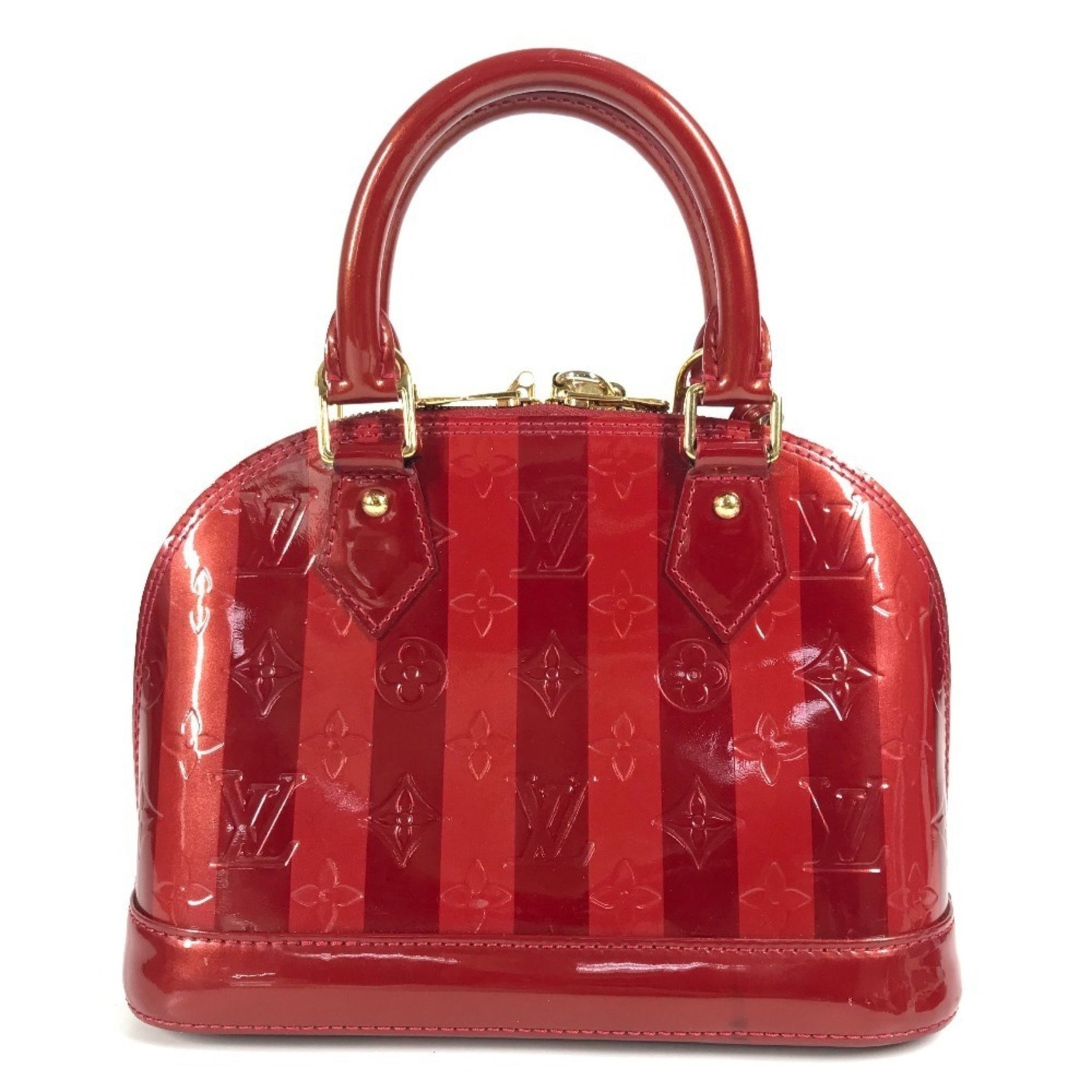 LOUIS VUITTON Vernis Rayeur Stripe Alma BB Shoulder Bag/Handbag in Patent Leather, Pomme d'Amour, Red
