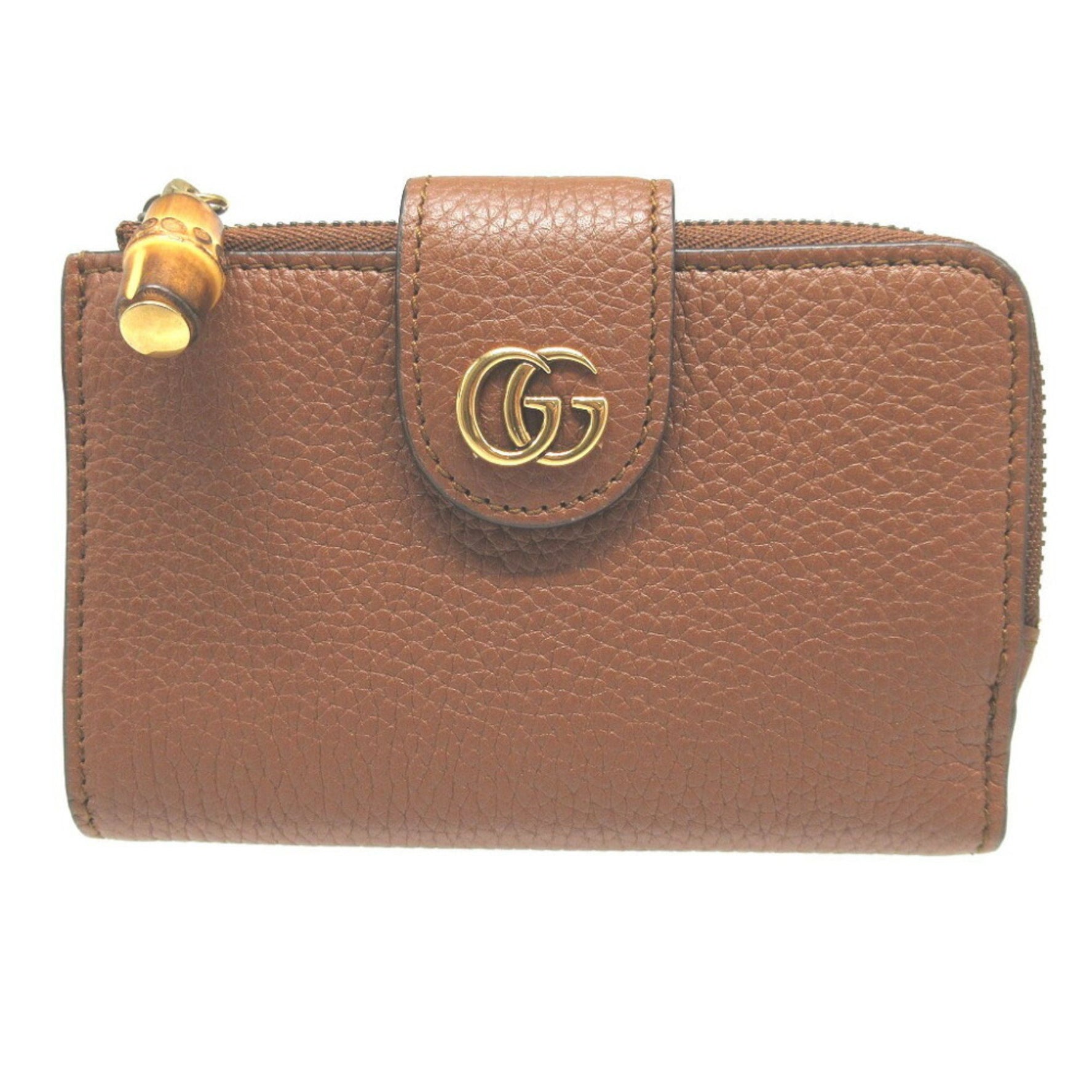 Gucci Double G Bamboo Medium Wallet Leather Brown Bi-fold 0504GUCCI