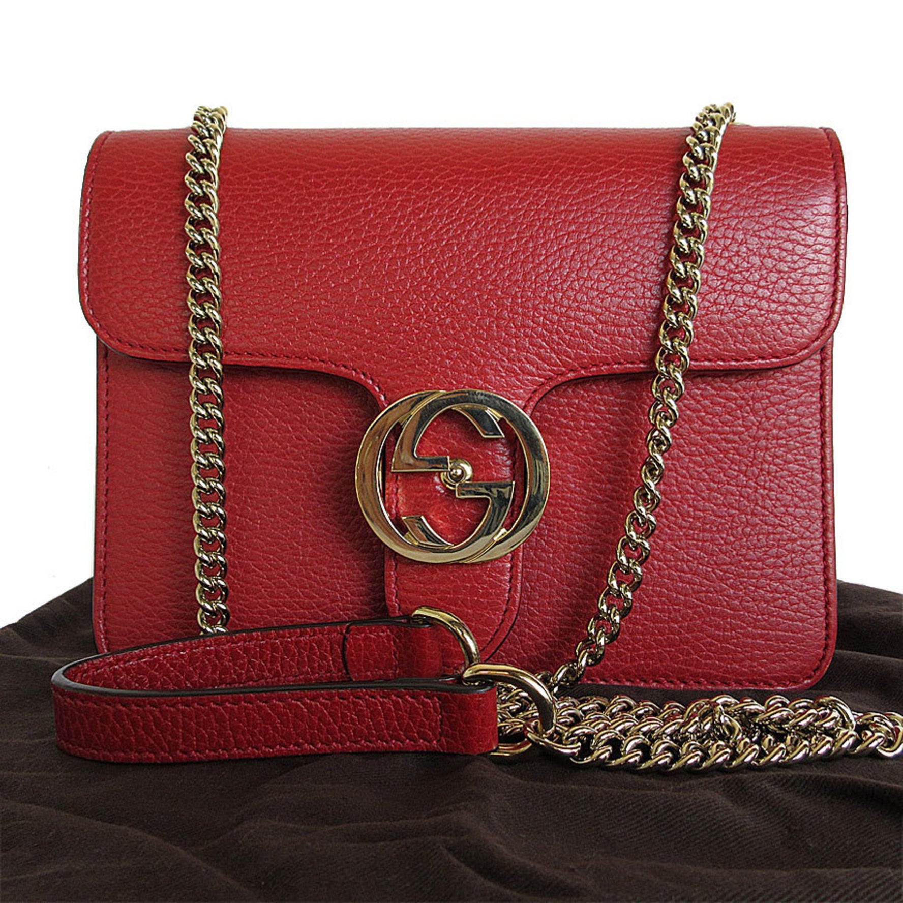 GUCCI Shoulder Bag Interlocking G Leather Metal Red Light Gold Women's s0030a