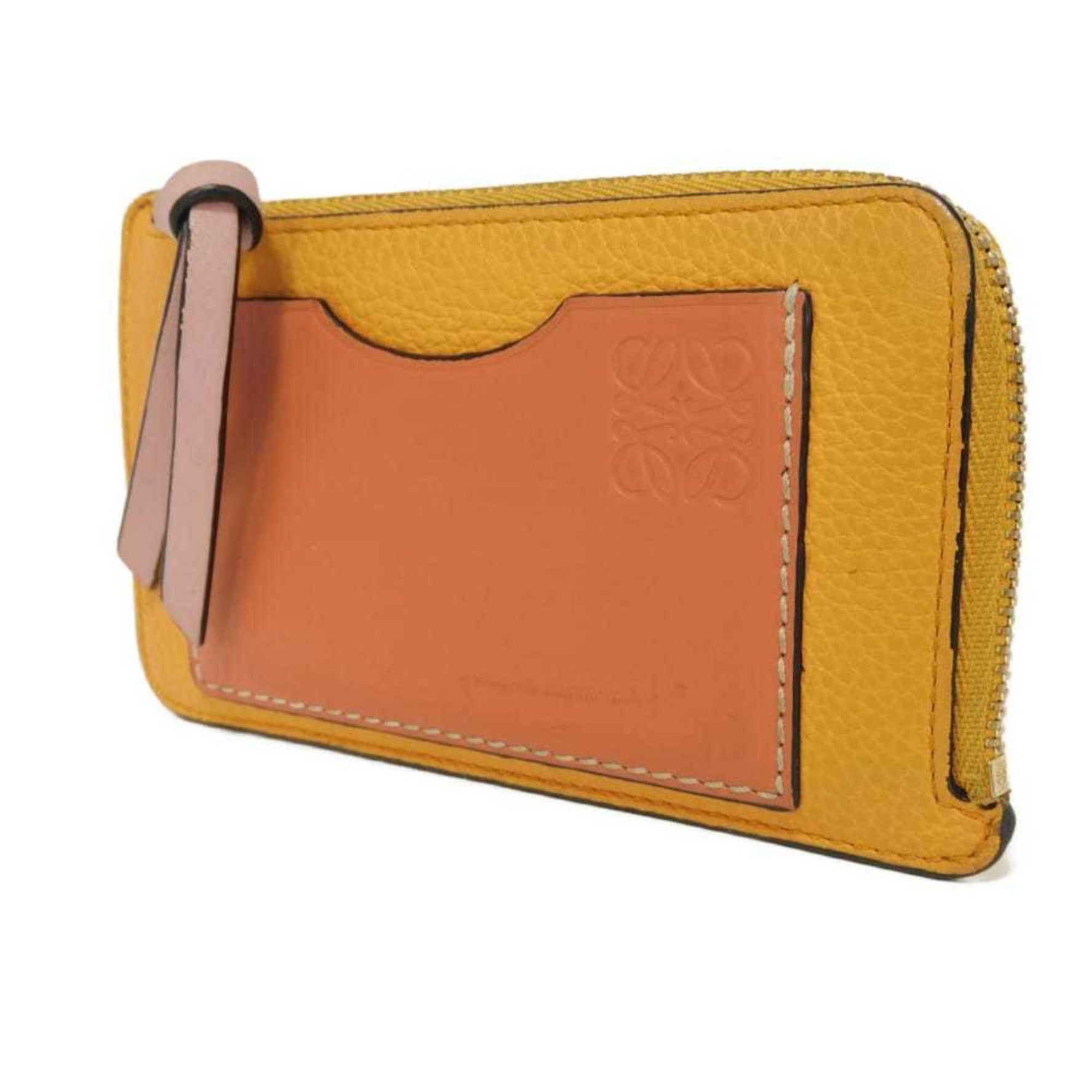 LOEWE Coin Case/Card Holder, Coral Reef, Orange, Pink, L-Shaped, Anagram Embossed, Mandarin, Men's/Women's