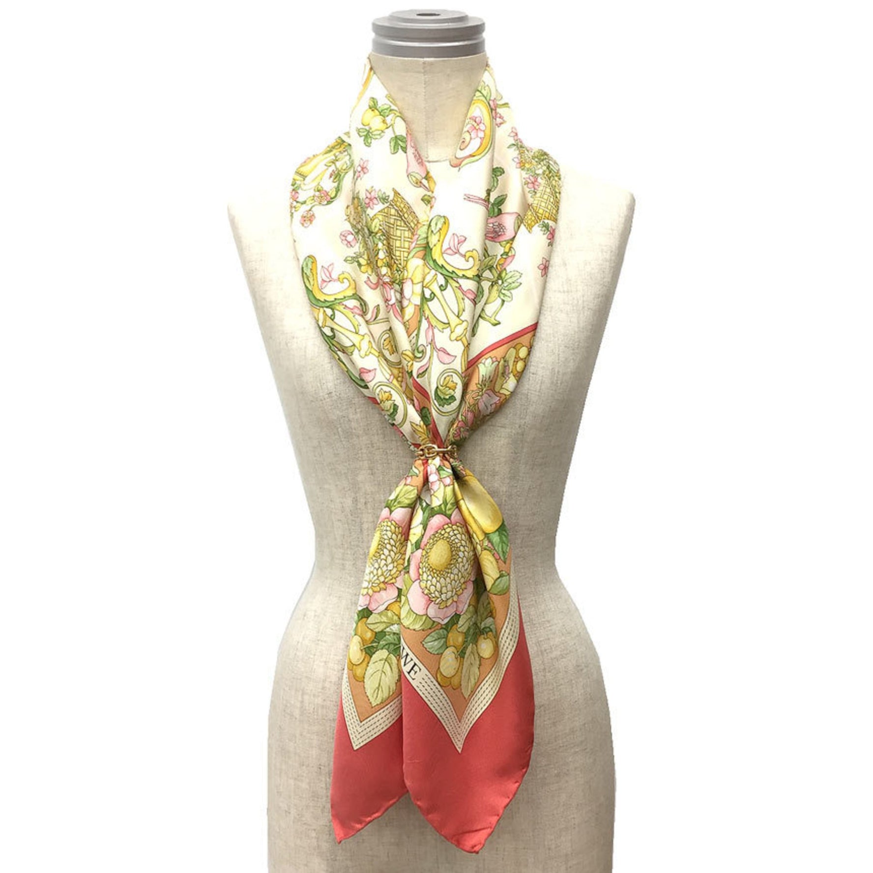 LOEWE Scarf Muffler Carre 100% Silk Flower Pink Women's