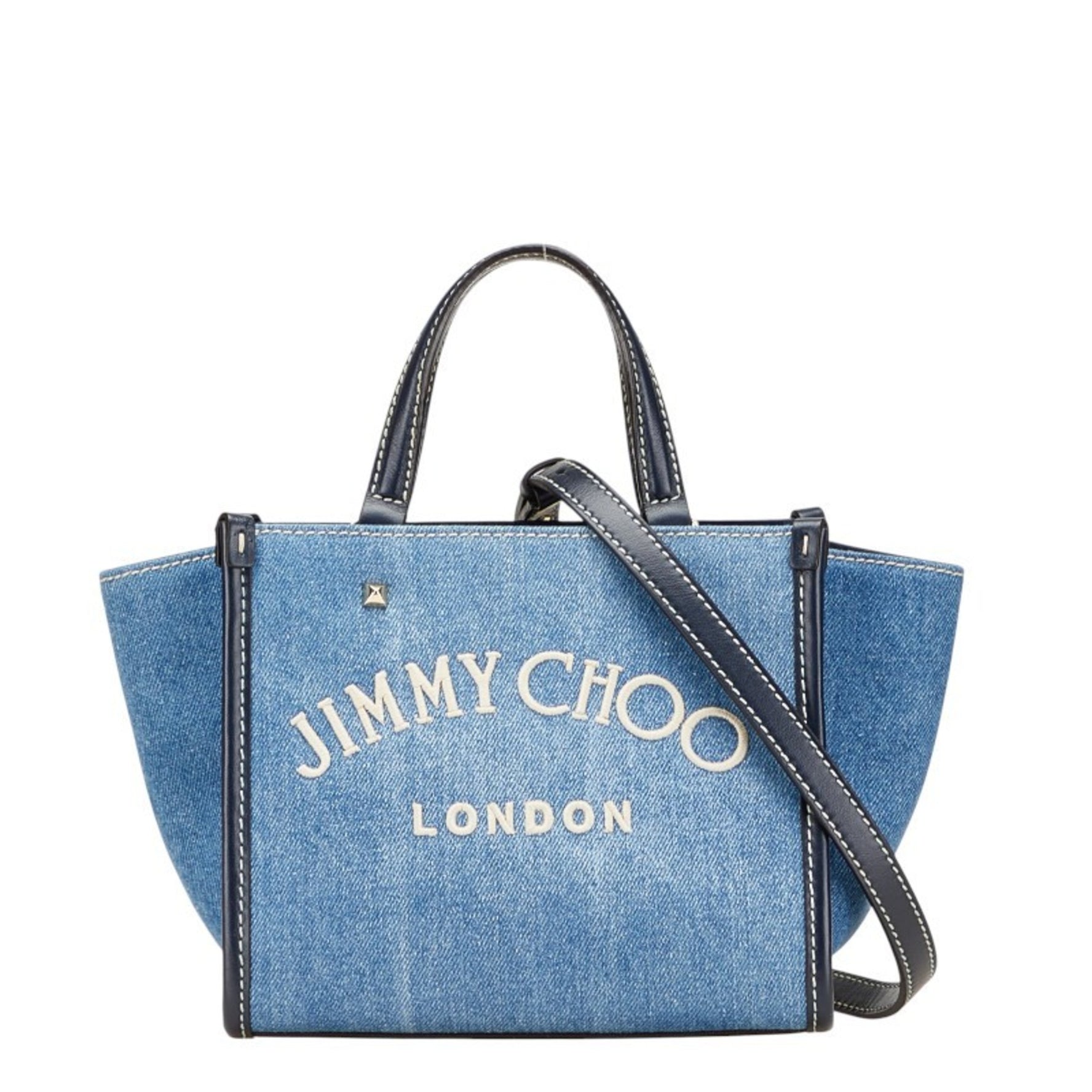 Jimmy Choo Varenne Tote Small Handbag/Shoulder Bag, Indigo Blue, Denim, Leather, JIMMY CHOO
