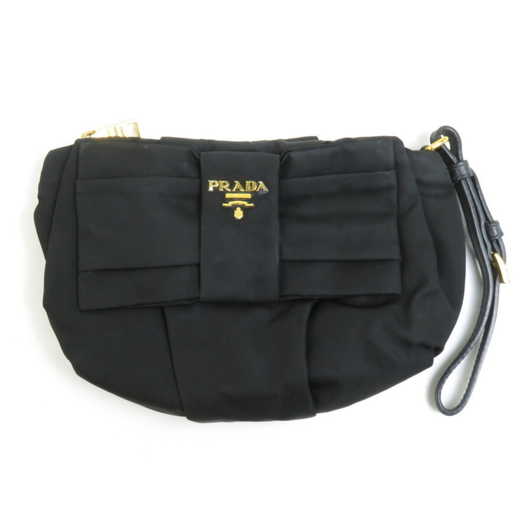 PRADA pouch nylon leather black gold women's e60038a