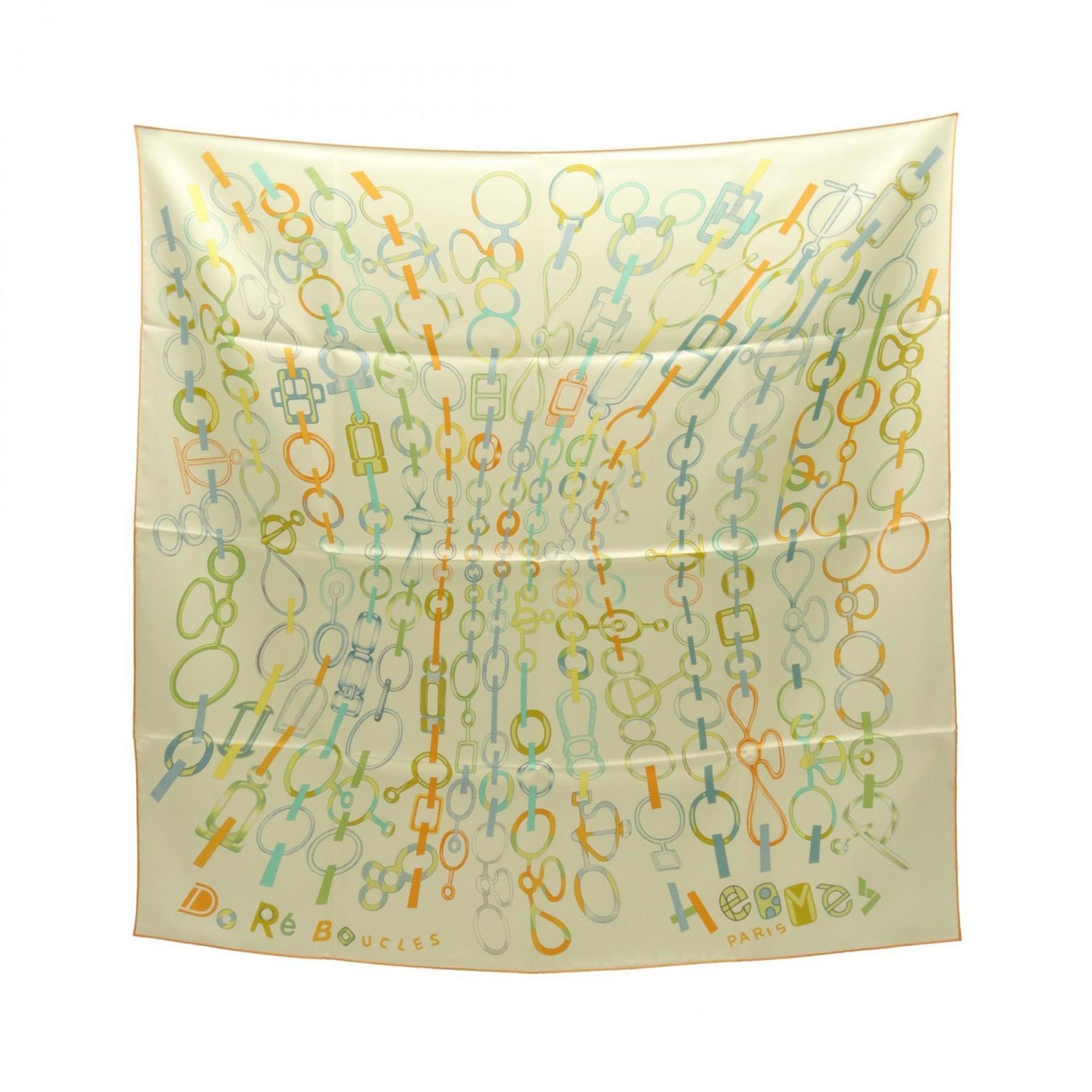 Hermes HERMES Carre 90 Do Re Boucles Scarf Silk Women's Yellow Orange Multicolor