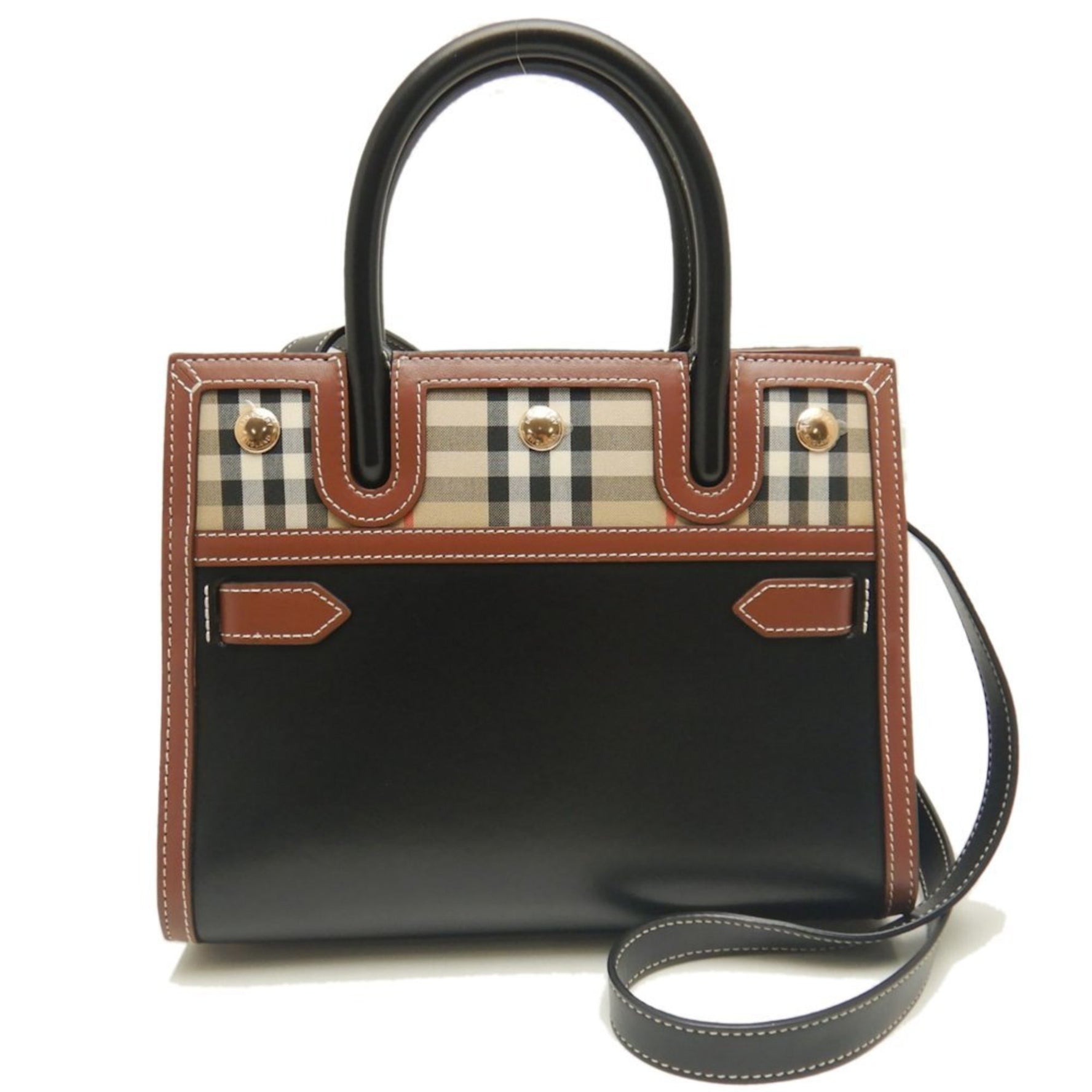 BURBERRY Tote Bag Nova Check Leather x Canvas Black Beige