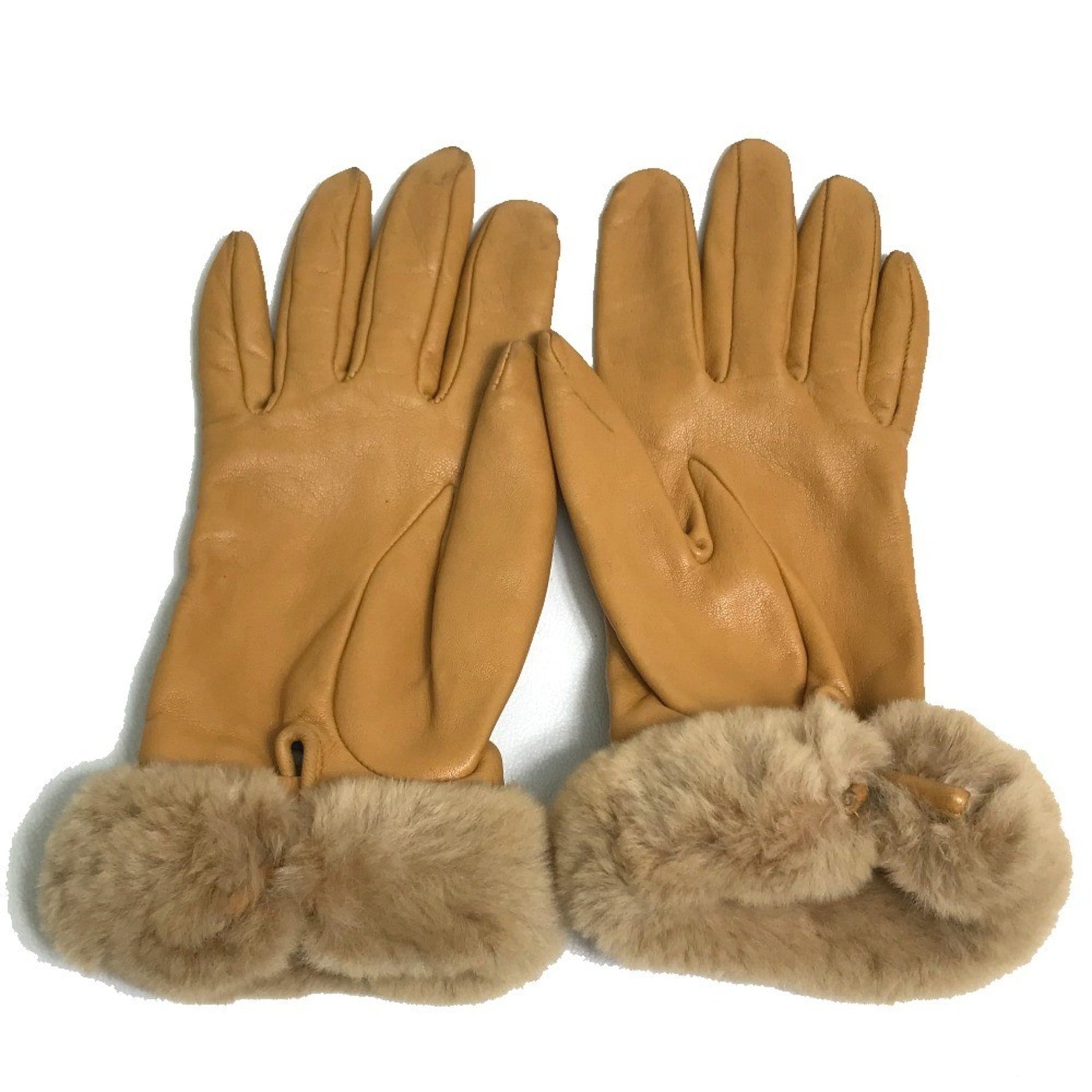 HERMES Cadena Charm Princess Leather Gloves Natural Sable Beige