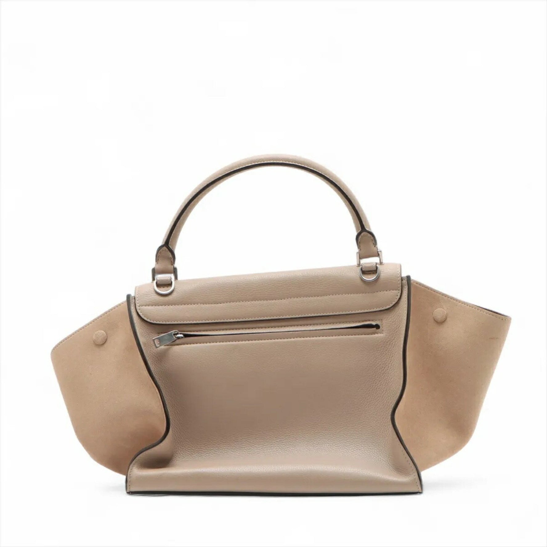 Celine Trapeze Beige Leather Handbag Tote Bag Shoulder Genuine Women's