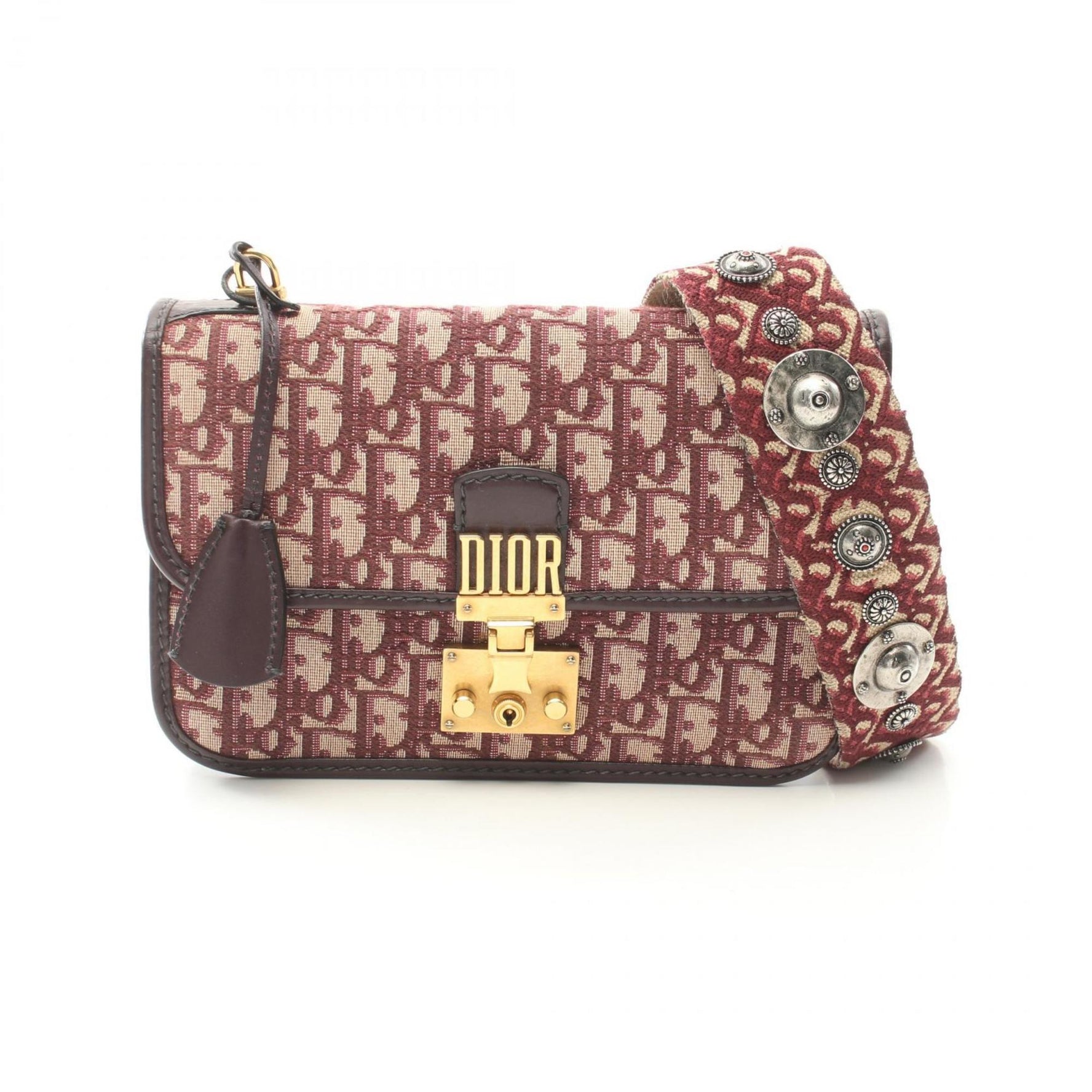 Christian Dior Dior Addict Oblique Shoulder Bag, Canvas and Leather, Beige Bordeaux