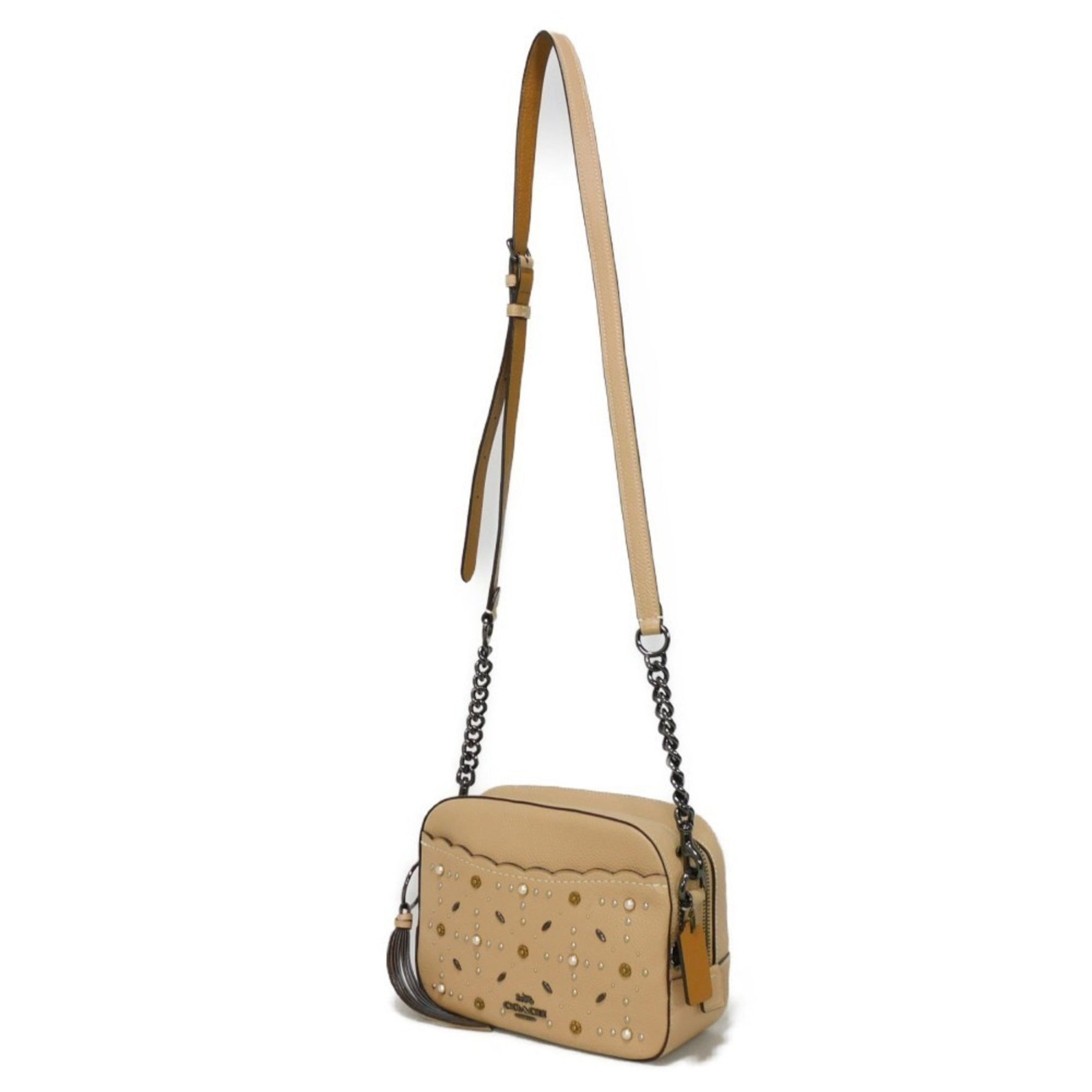 COACH Shoulder Bag Prairie Rivet Camera Studs Pebbled Pink Beige Metal Beechwood Women's