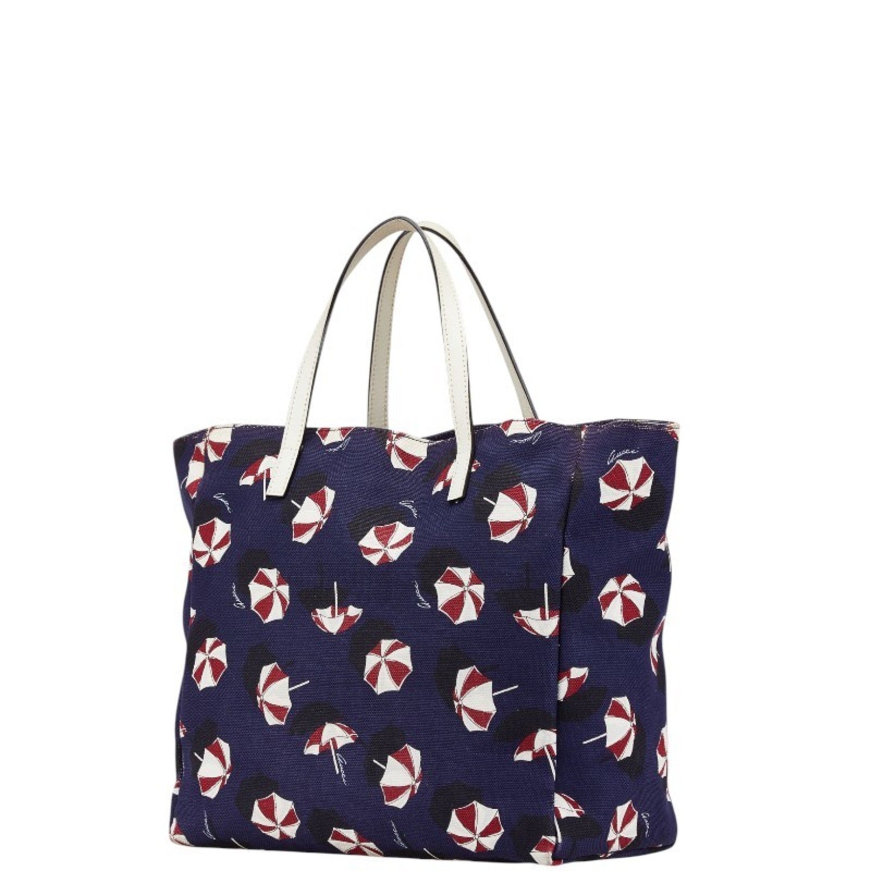 Gucci Umbrella Tote Bag Handbag Navy Multicolor Canvas Leather