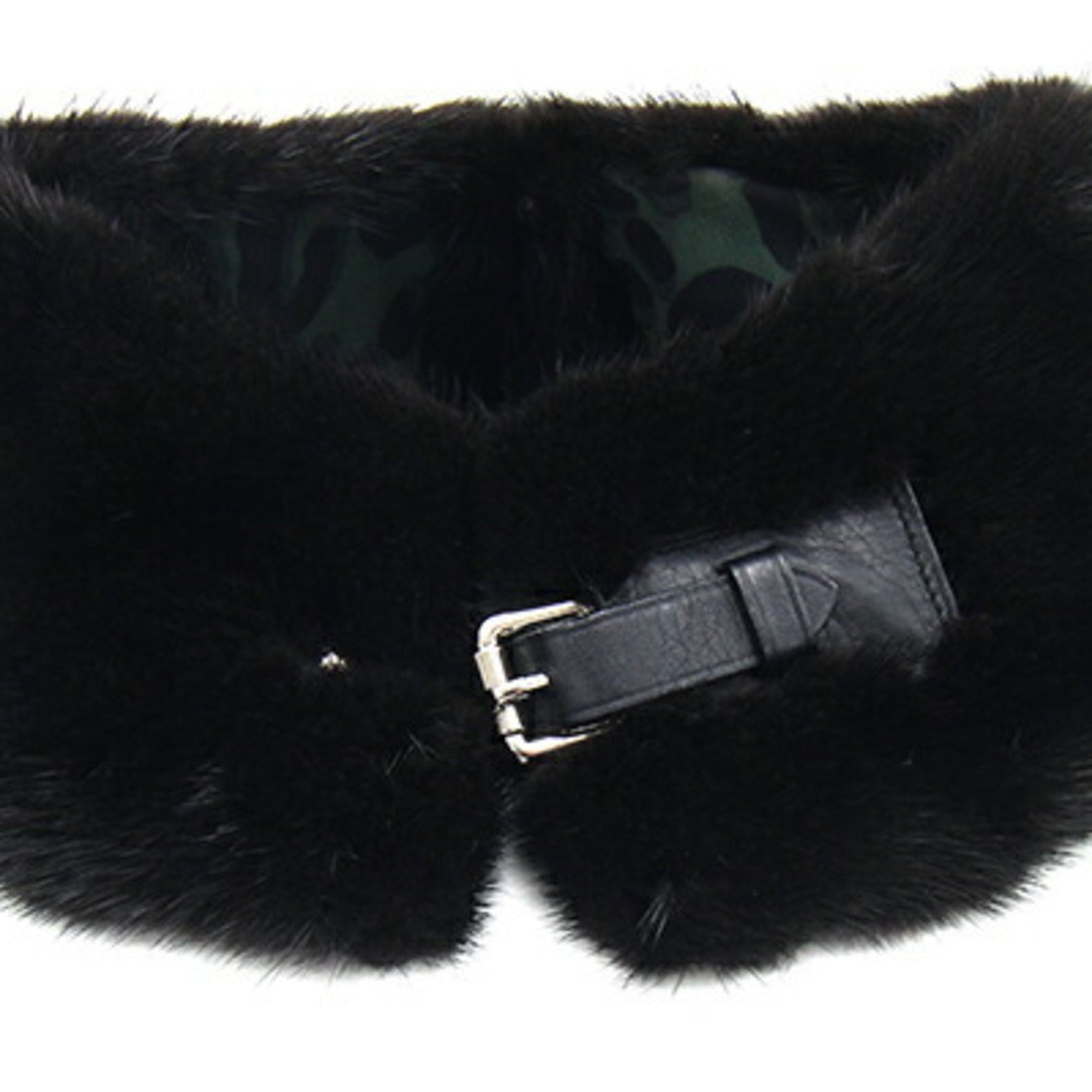 Louis Vuitton Scarf Black Green Mink Silk Collar Shawl Fur Leopard Print