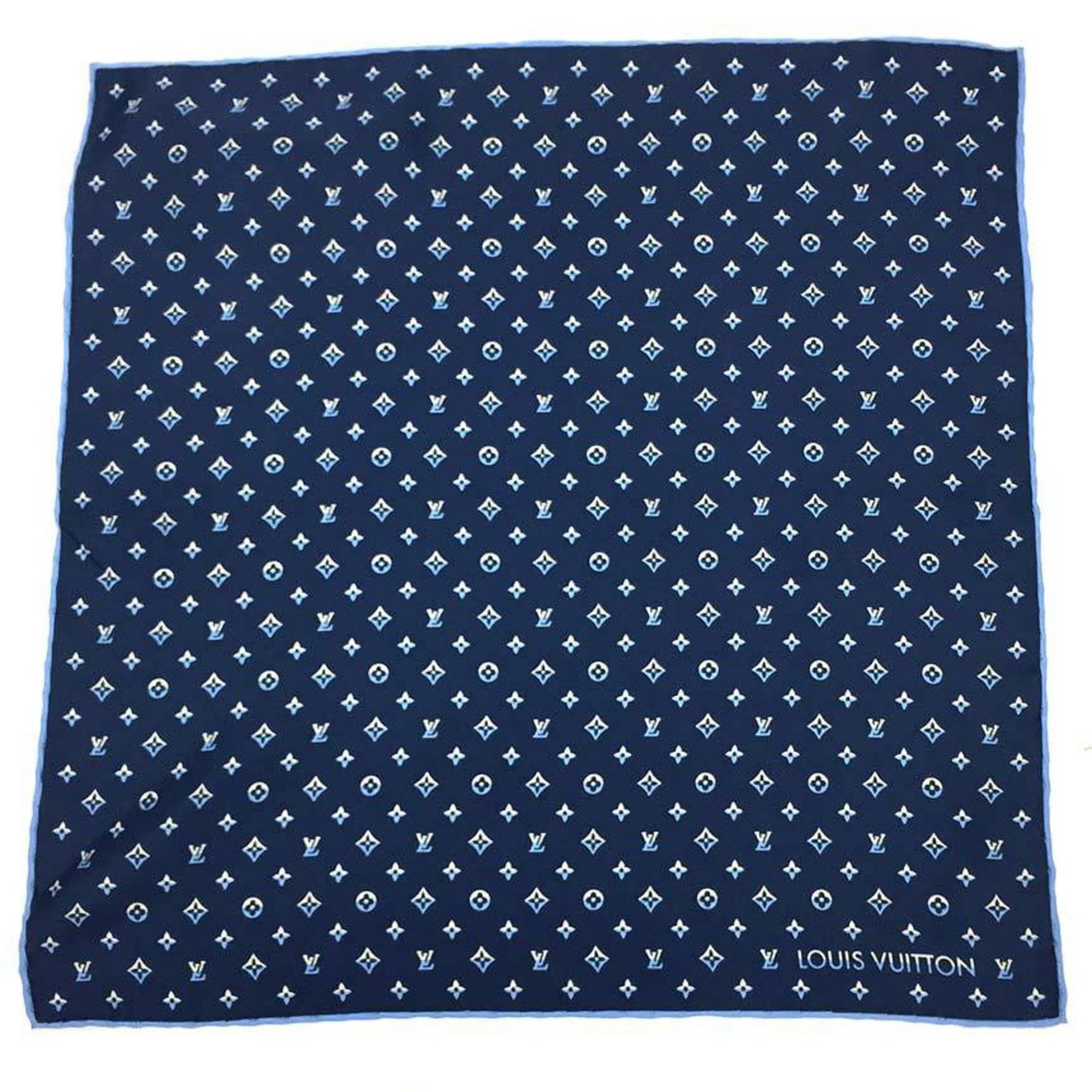 LOUIS VUITTON Monogram Scarf/Pocket Square M79555, Neckerchief/Petite Scarf, Navy, 100% Silk
