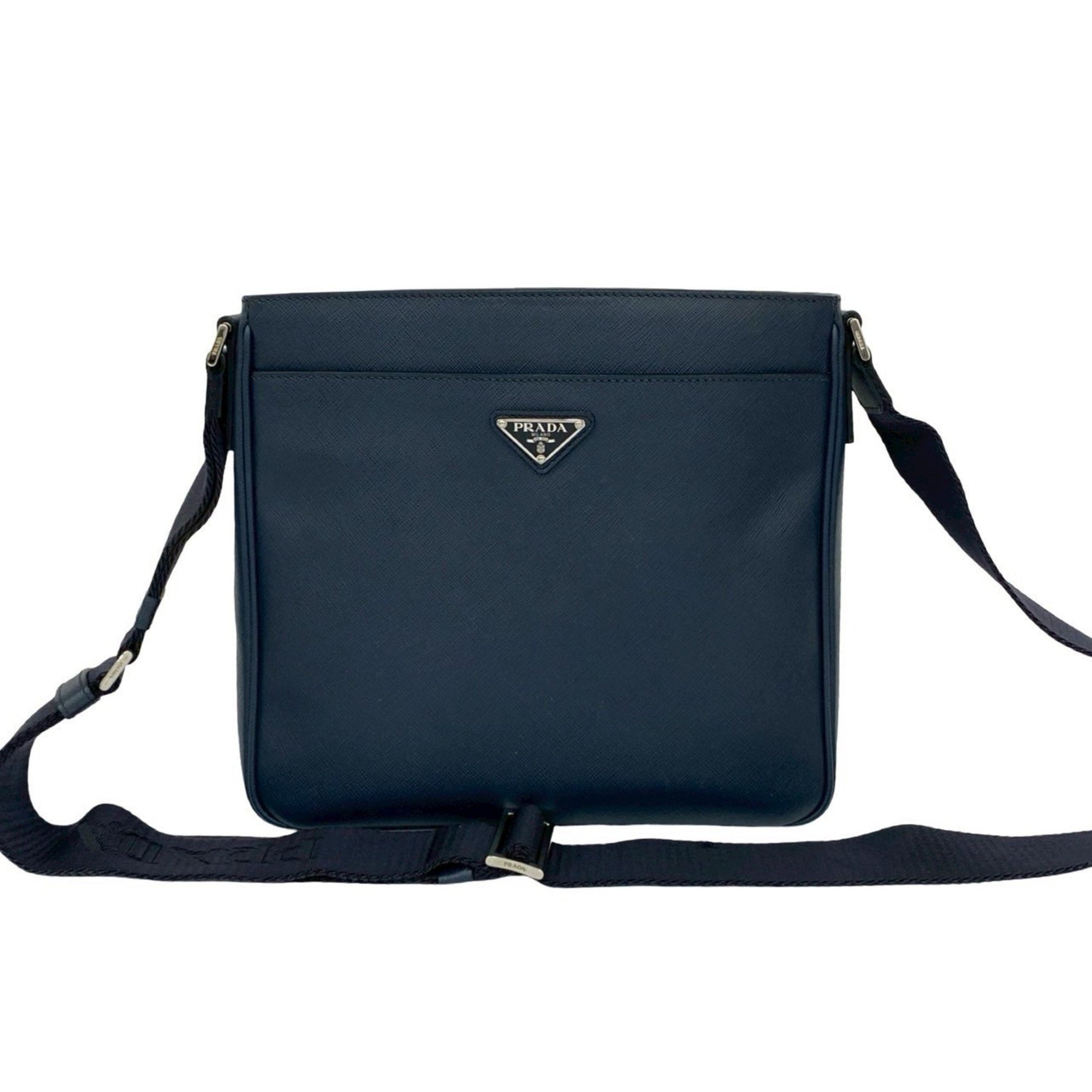 PRADA Triangle Logo Silver Hardware Saffiano Leather Shoulder Bag/Body Bag