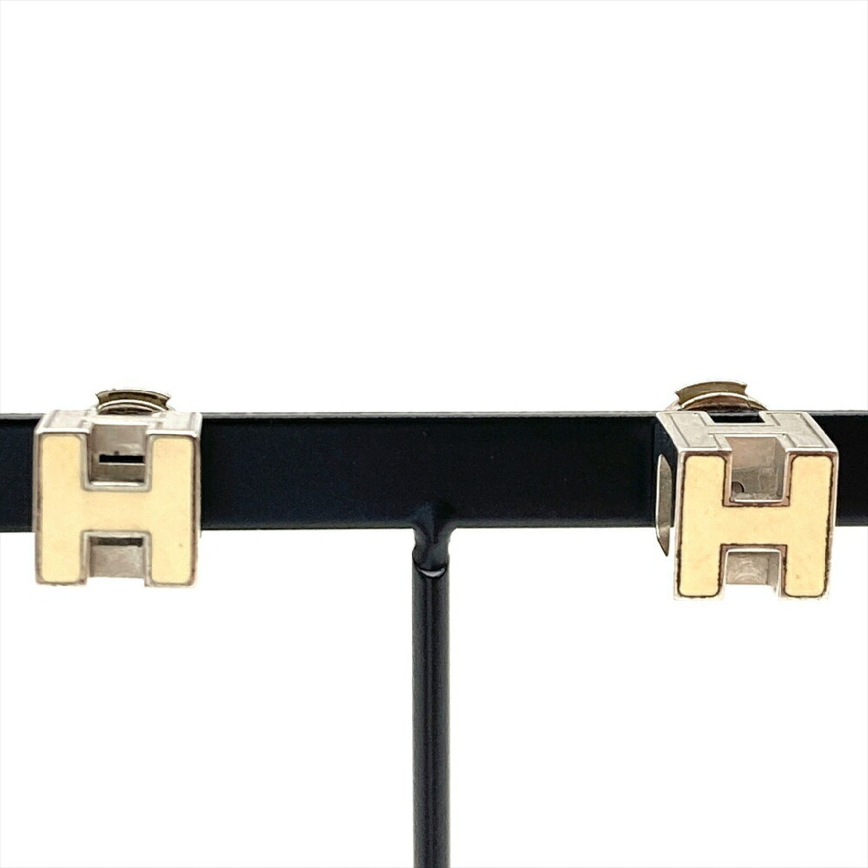 Hermes HERMES Cage d'Ache Cube Earrings Metal Silver White Unisex