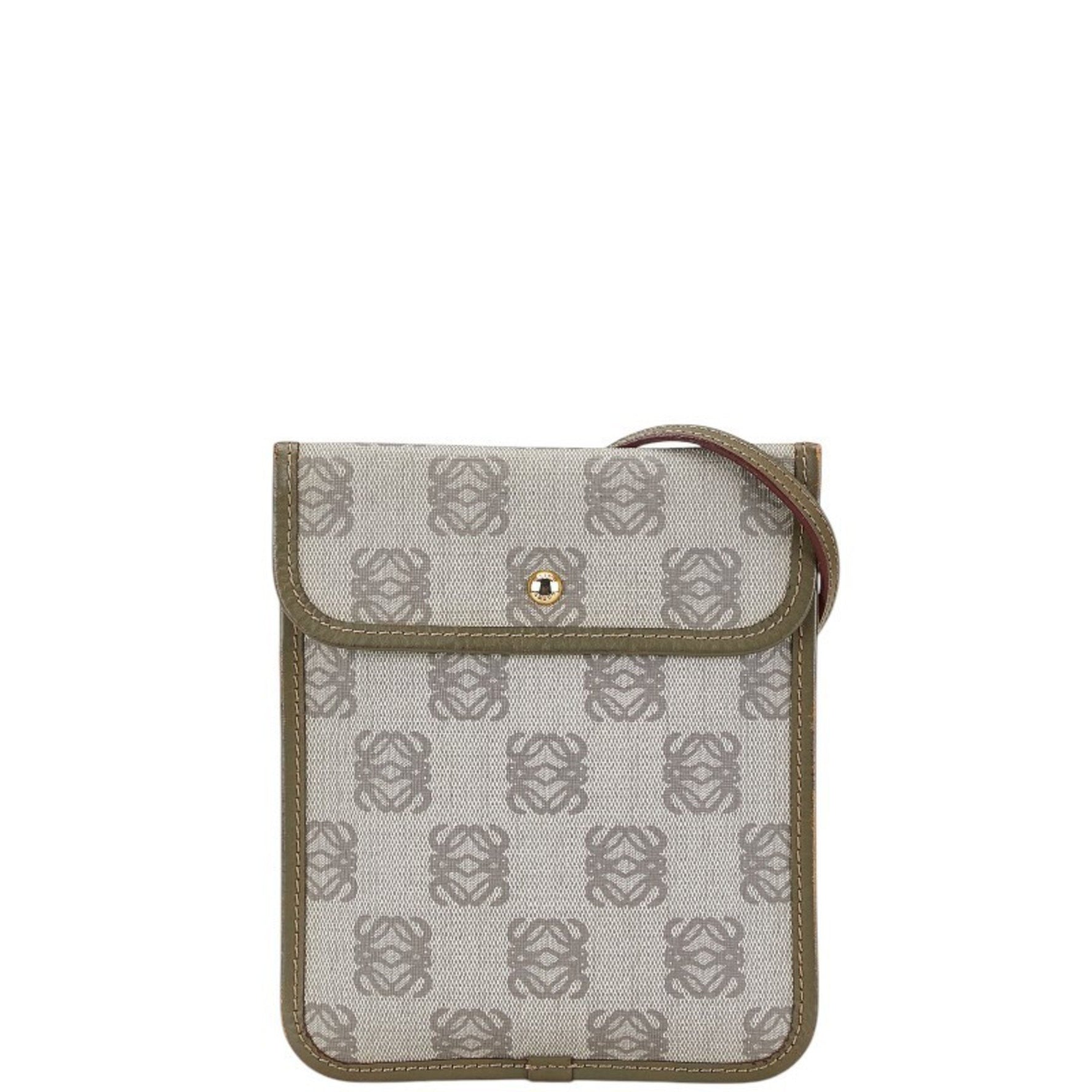Loewe Anagram Shoulder Bag in Khaki Green Leather