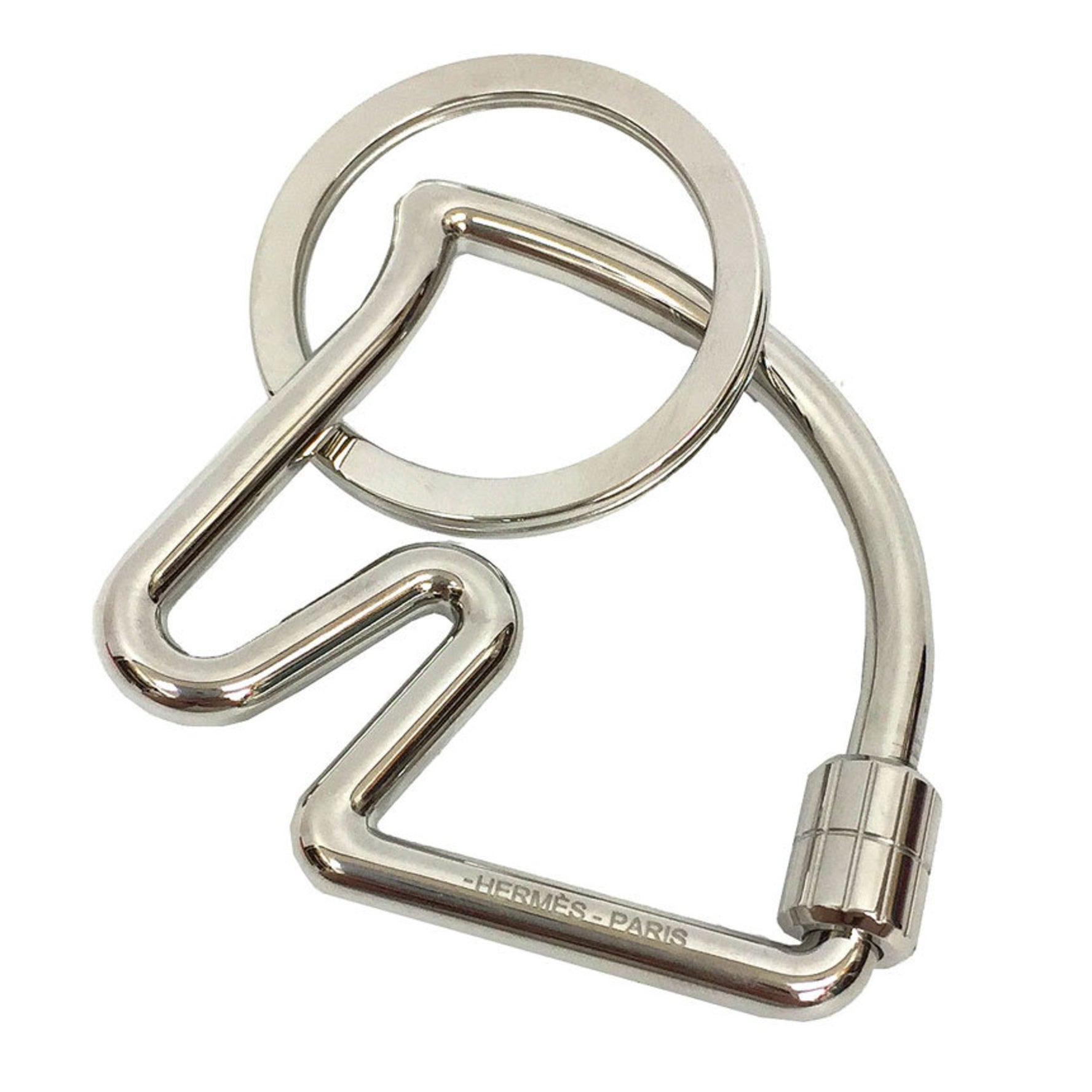 Hermes Hermès Porte-cles Cheval keychain key ring in and stainless steel with a horse motif.