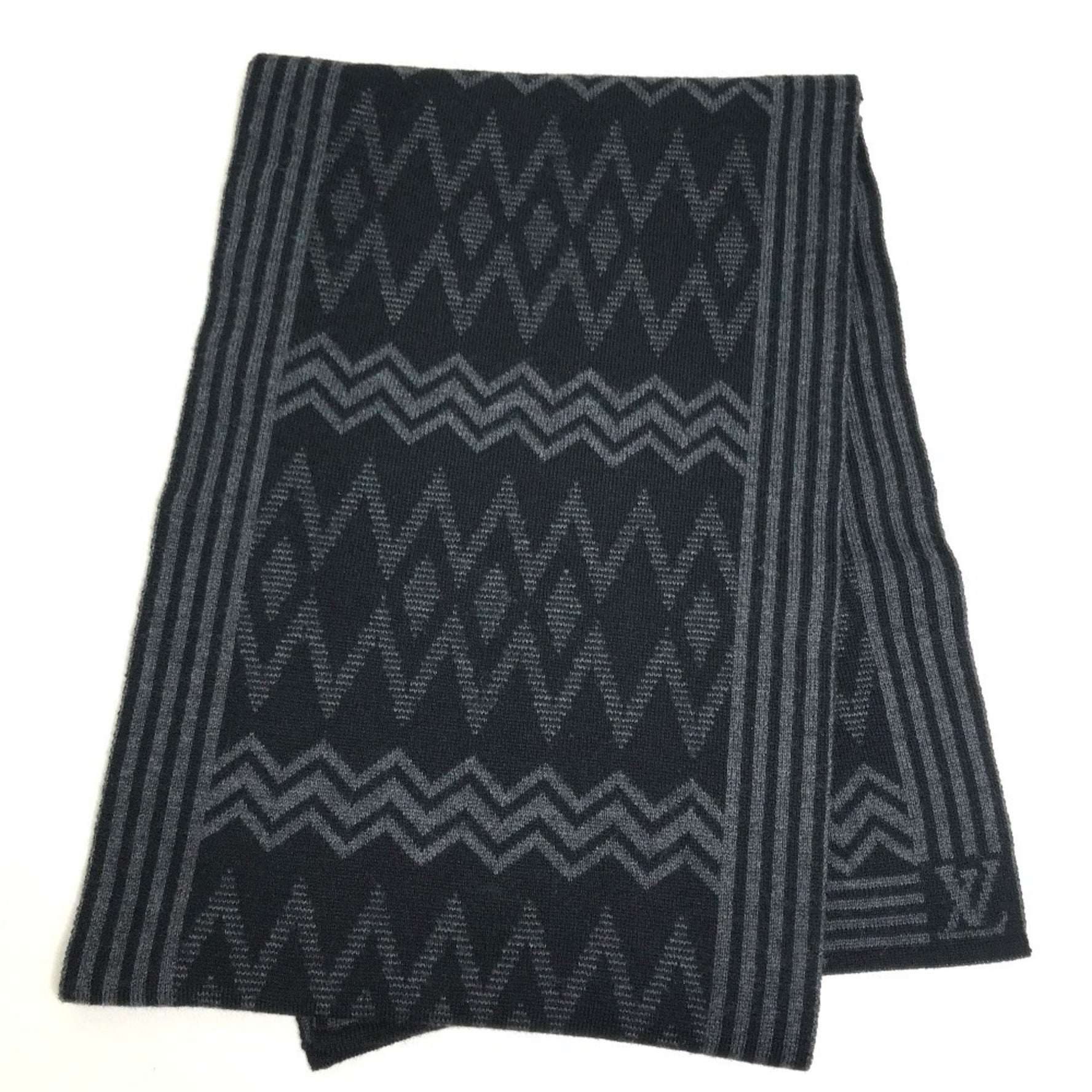 Louis Vuitton Chevron Stripe All-Over Logo Scarf Wool Black/Gray
