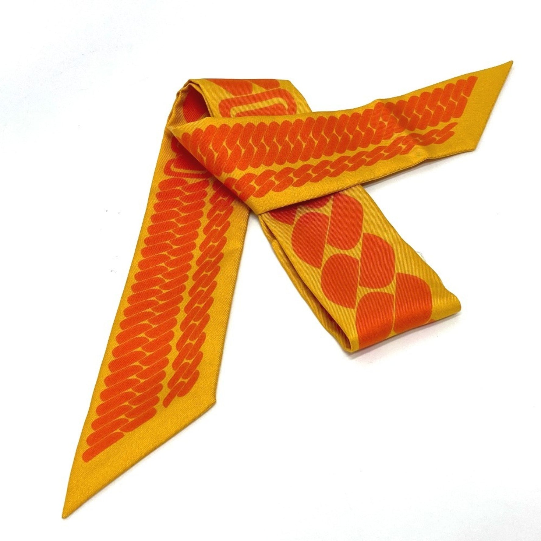 HERMES Chain Motif Twilly Silk Scarf Bag Accessory Muffler Like New