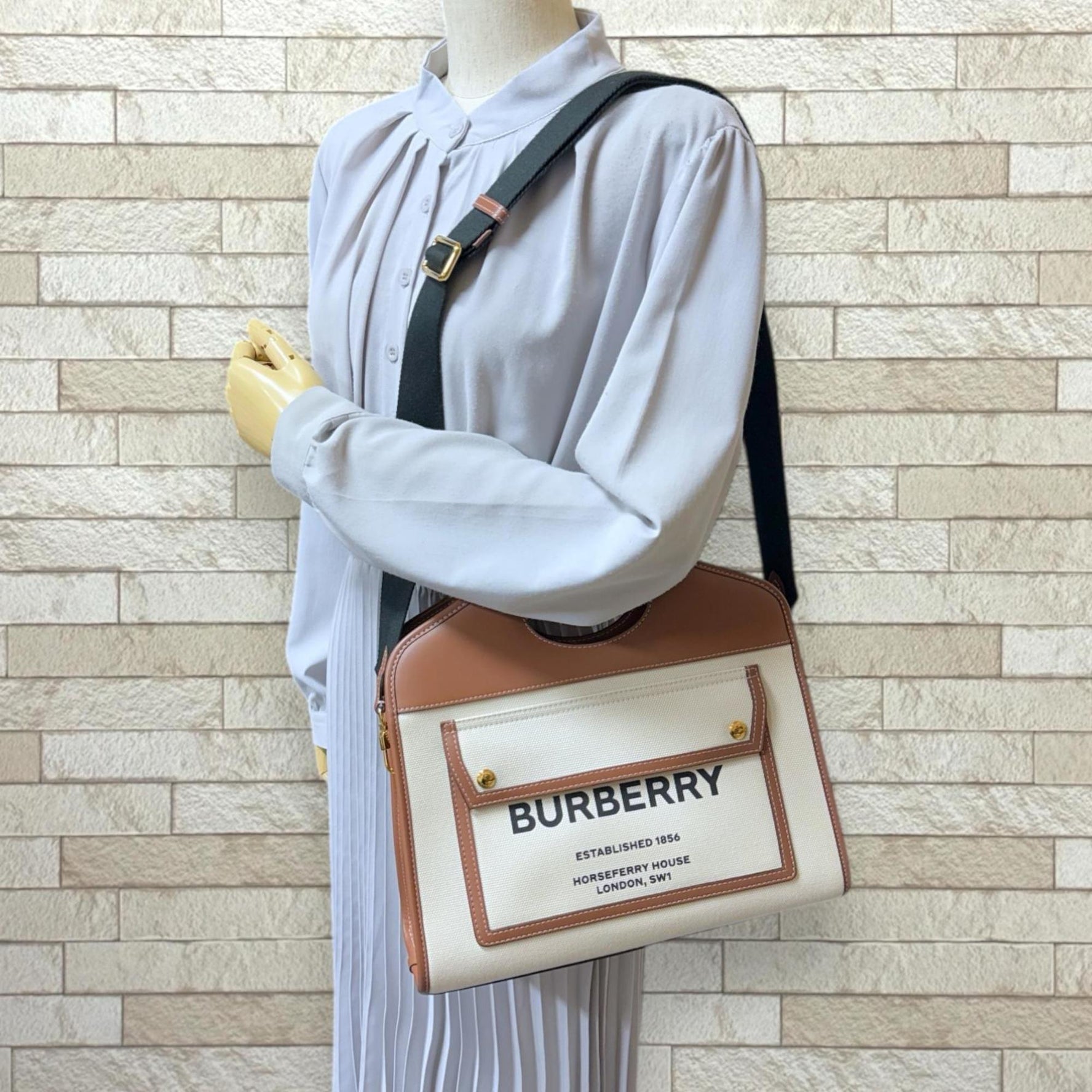Burberry Pocket Shoulder Bag Canvas Beige