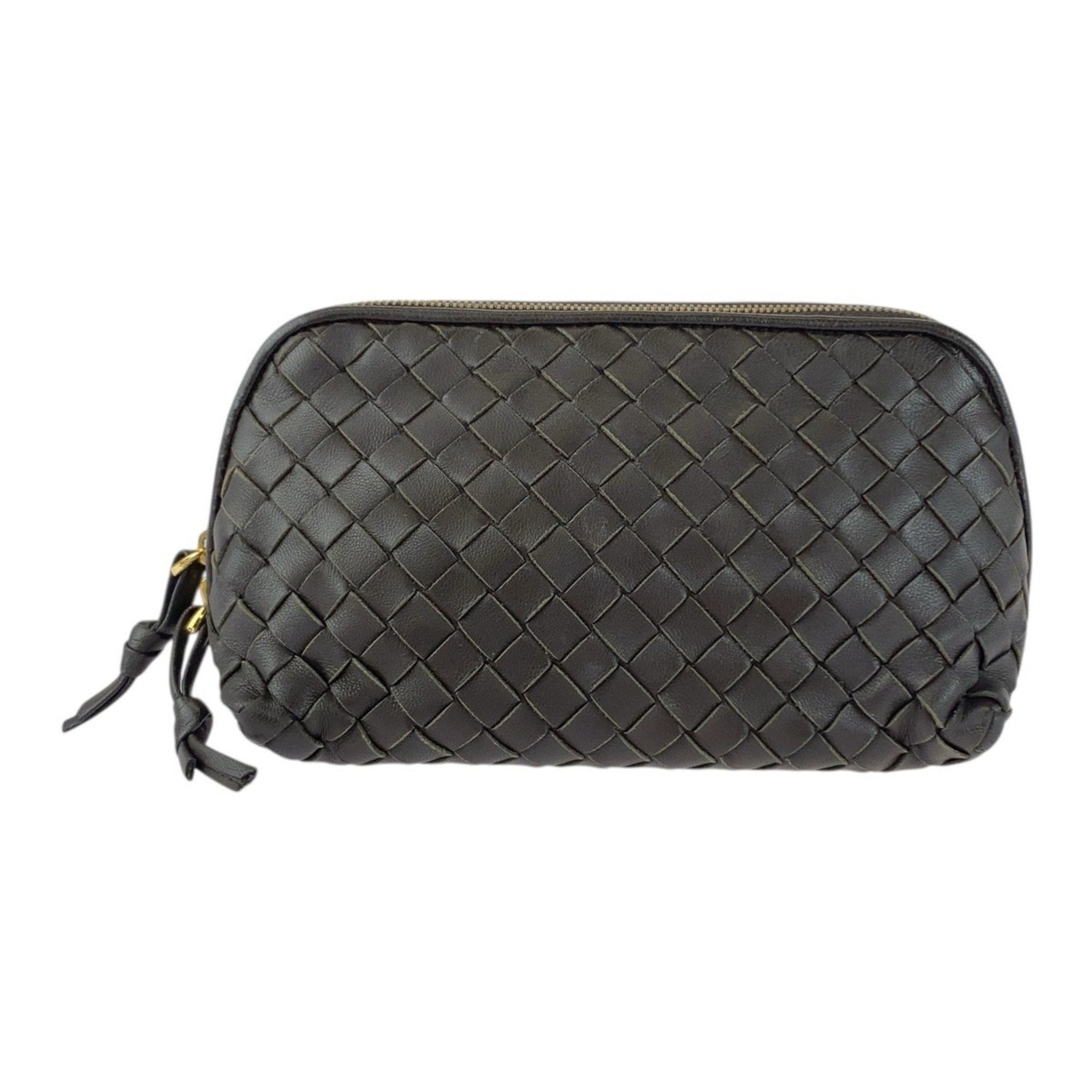 BOTTEGA VENETA Intrecciato Brown Leather with Gold Hardware Pouch, Accessory Makeup Pouch