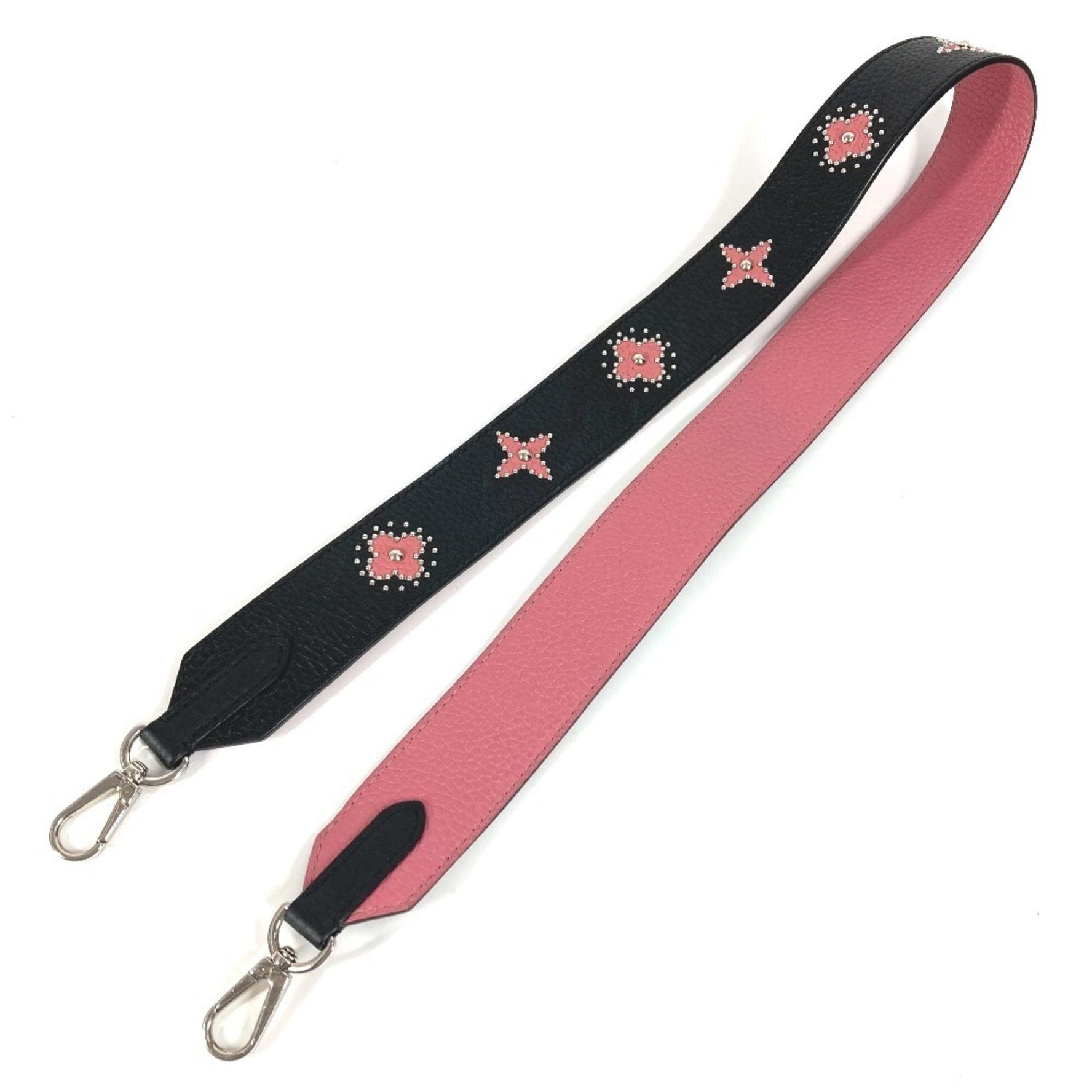 LOUIS VUITTON Monogram Flower Stud Logo Shoulder Strap Leather Black