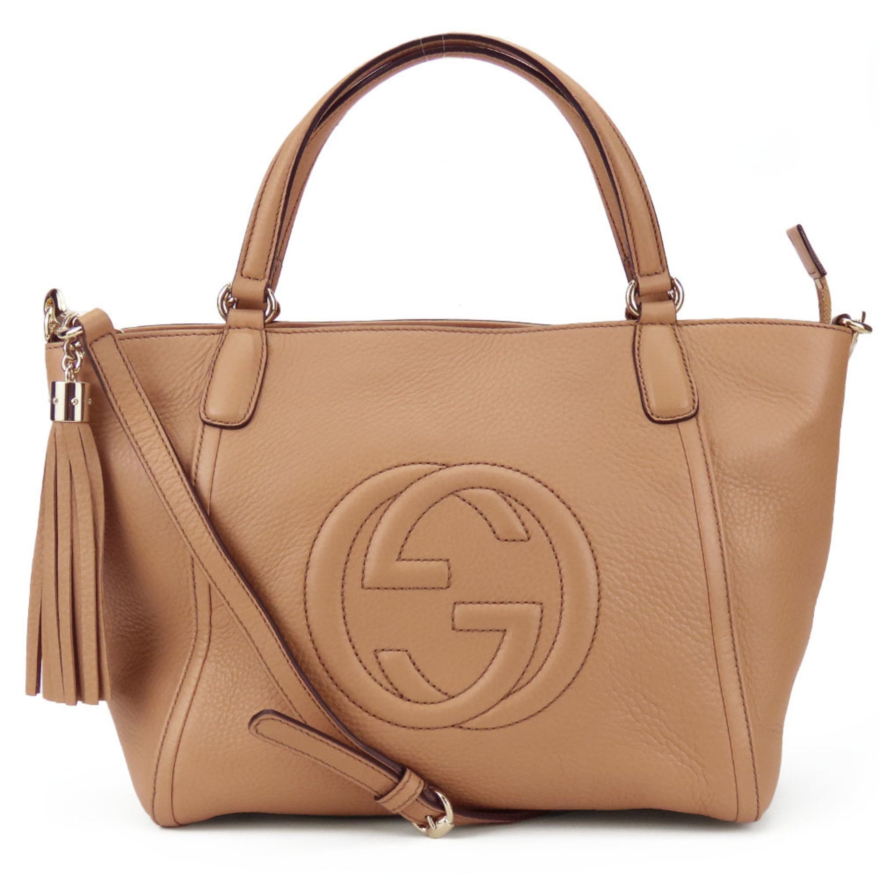 Gucci Handbag Soho Interlocking Tassel Leather Beige Shoulder Bag Women's GUCCI