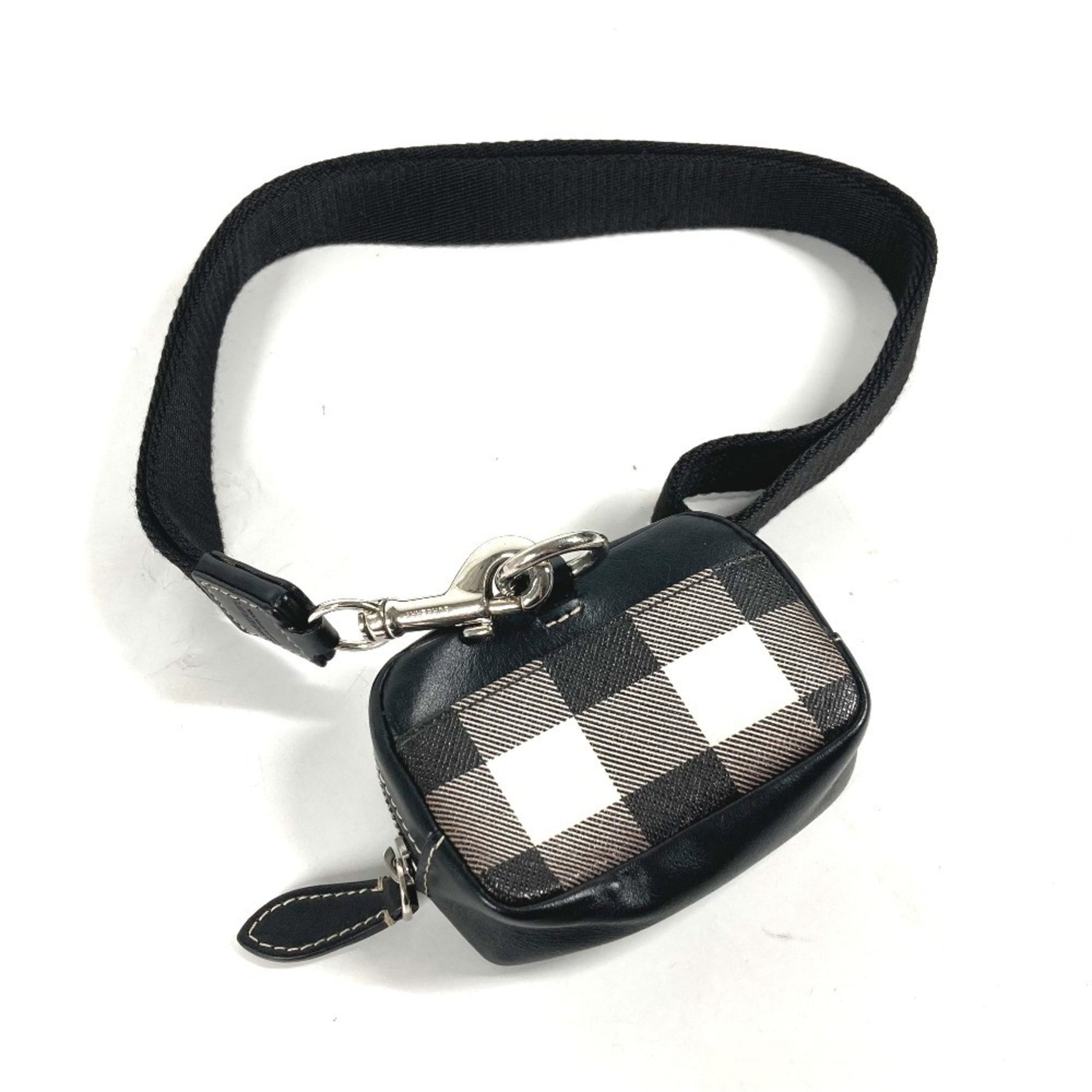 BURBERRY Coin Purse Wallet Checked Pouch with Strap Wallet/Coin Case Leather Women's Black