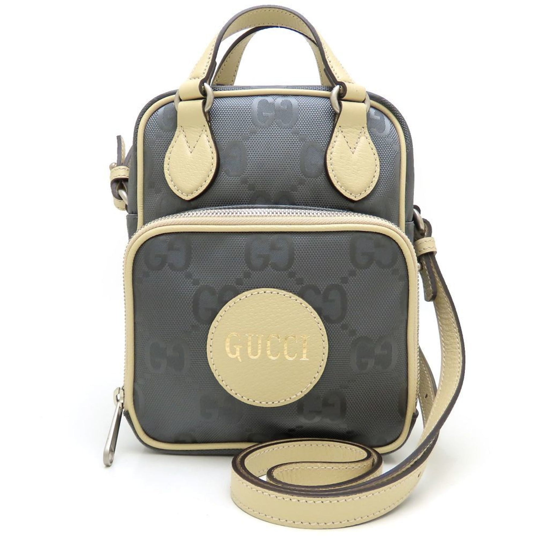 GUCCI Off the Grid Shoulder Bag Nylon x Leather Gray Beige