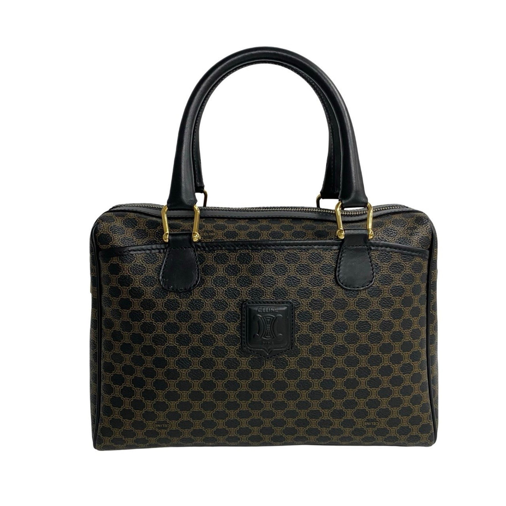 CELINE Macadam Blason Triomphe Leather Handbag/Mini Boston Bag, Black