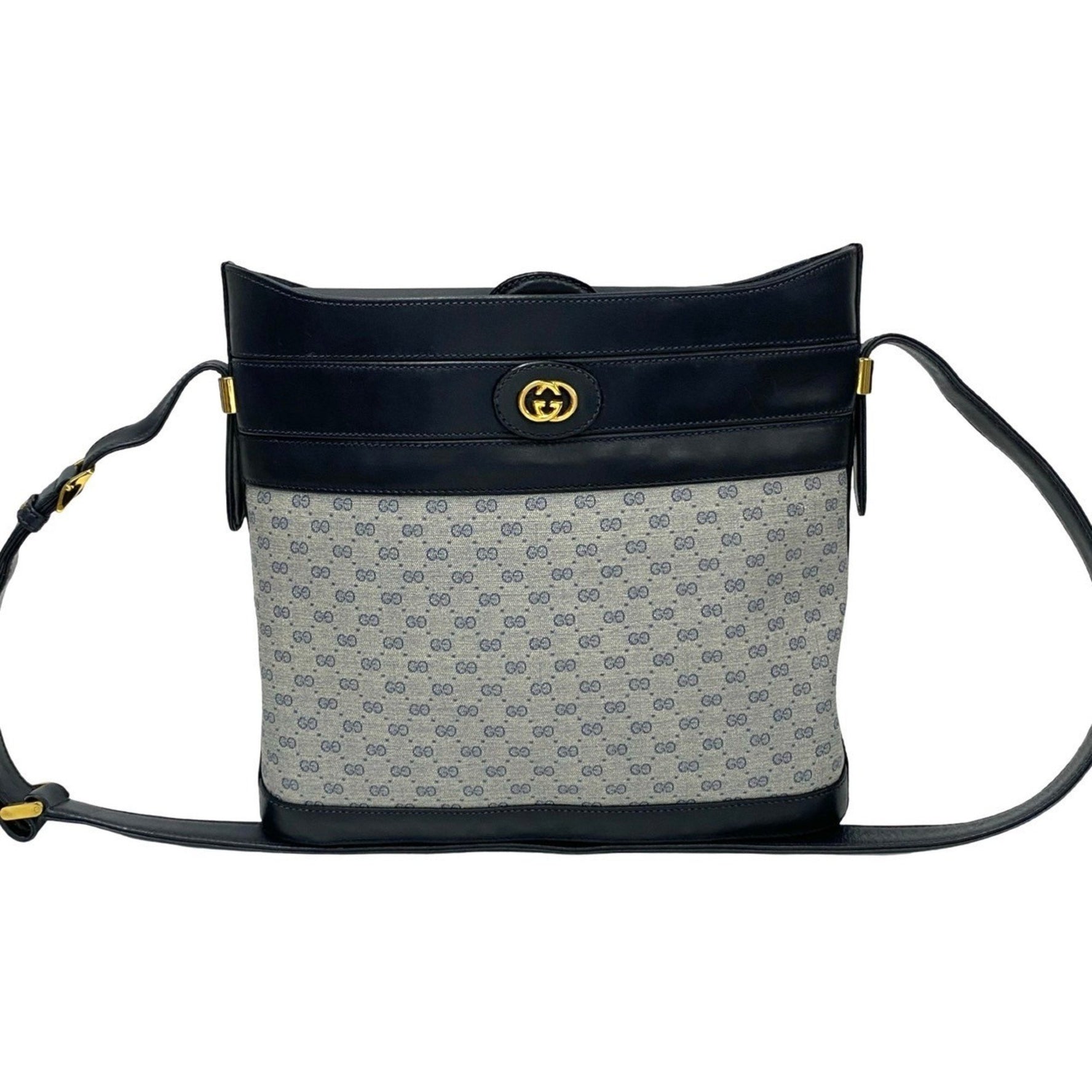 GUCCI Old Gucci Micro GG Logo Hardware Leather Genuine Shoulder Bag Pochette Navy 03913